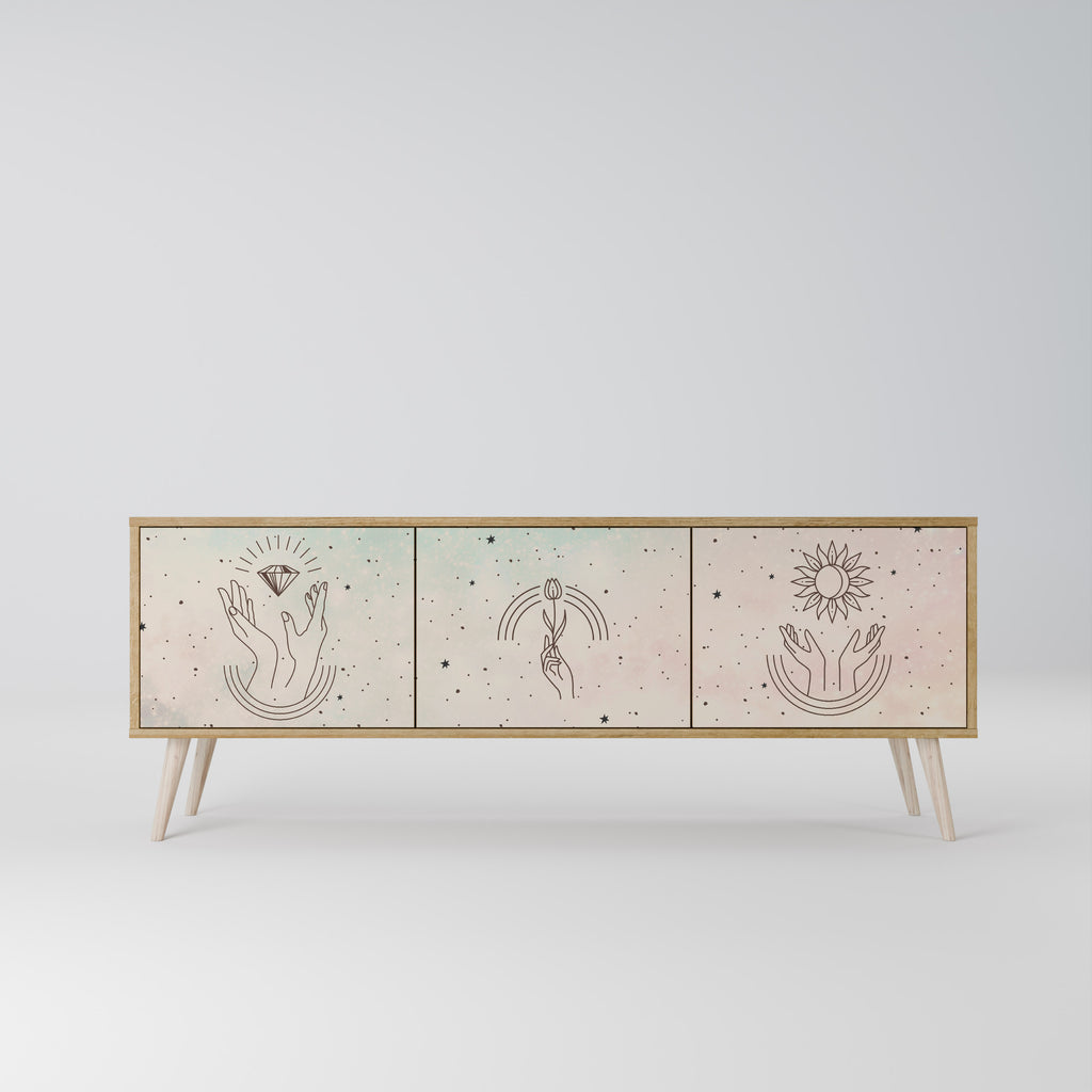 Mueble de TV de 3 puertas DELICATE BEAUTY con efecto roble