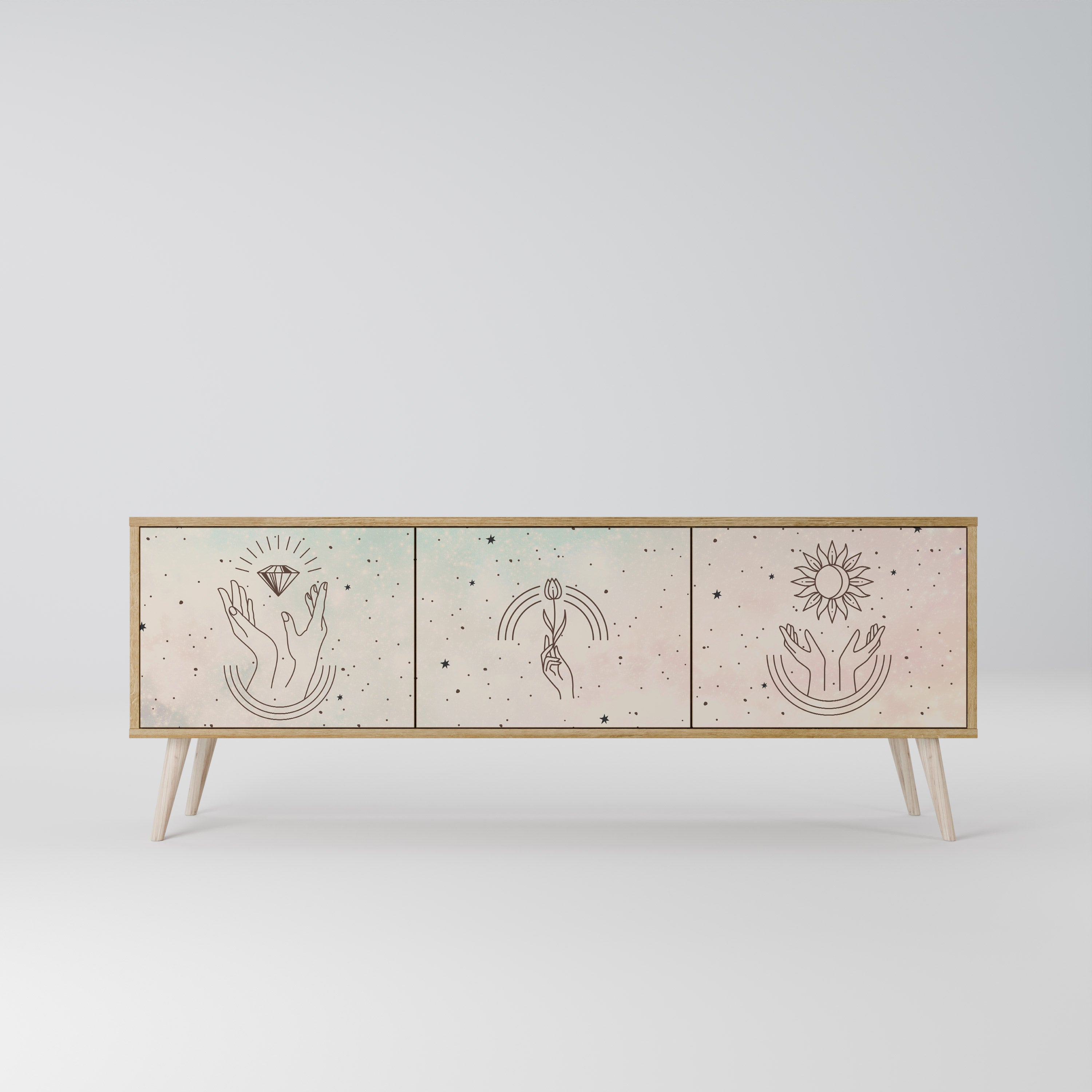 Mueble de TV de 3 puertas DELICATE BEAUTY con efecto roble