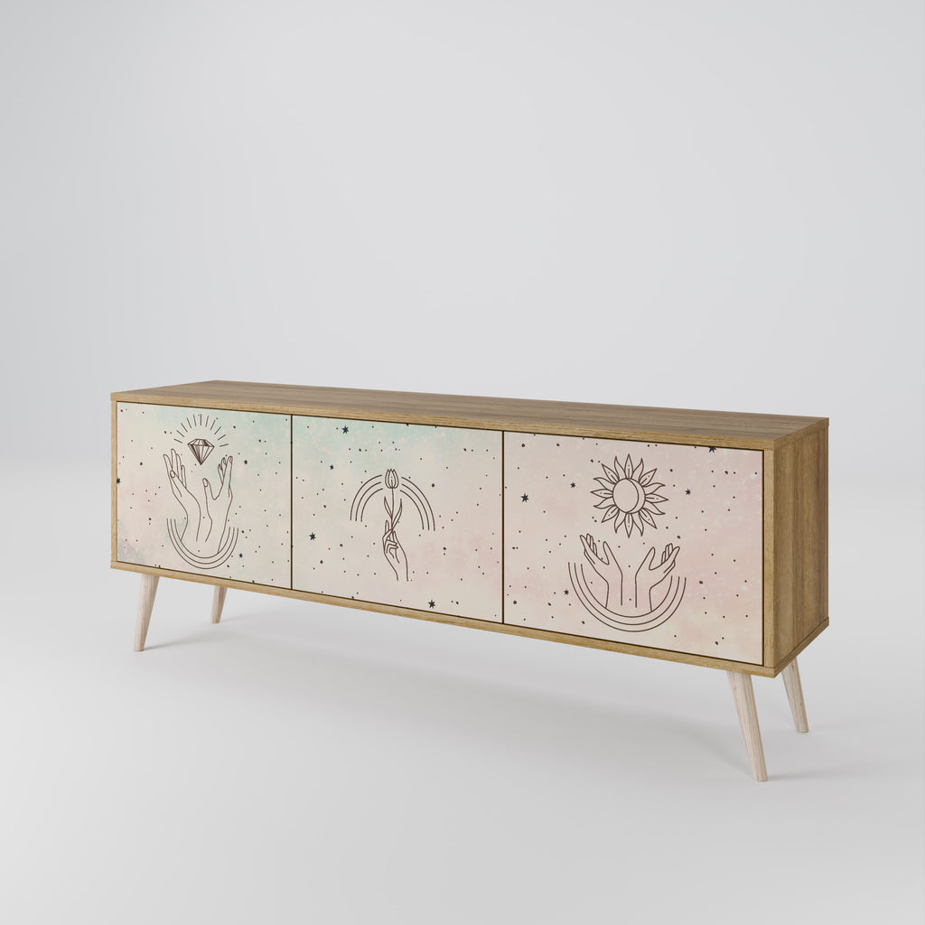 Mueble de TV de 3 puertas DELICATE BEAUTY con efecto roble