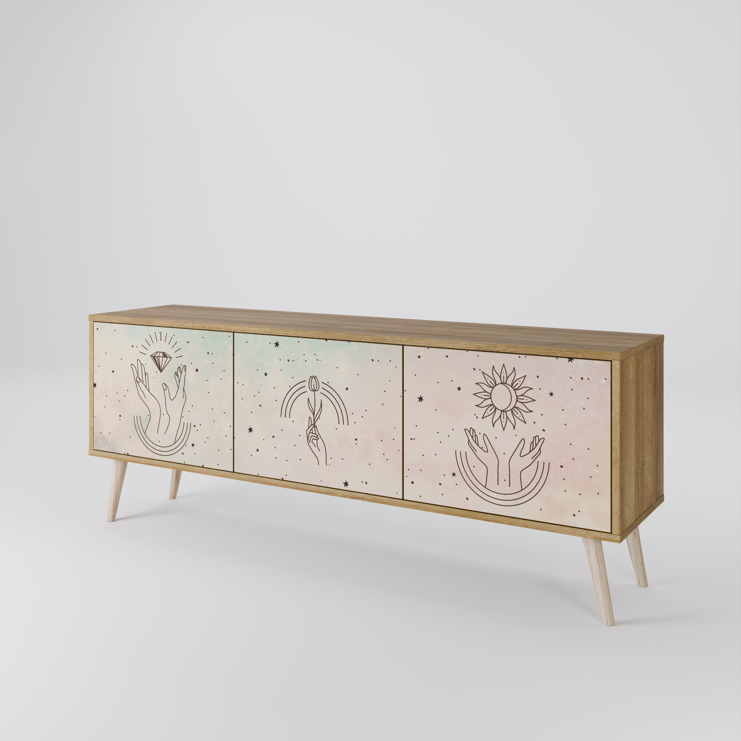 Mueble de TV de 3 puertas DELICATE BEAUTY con efecto roble