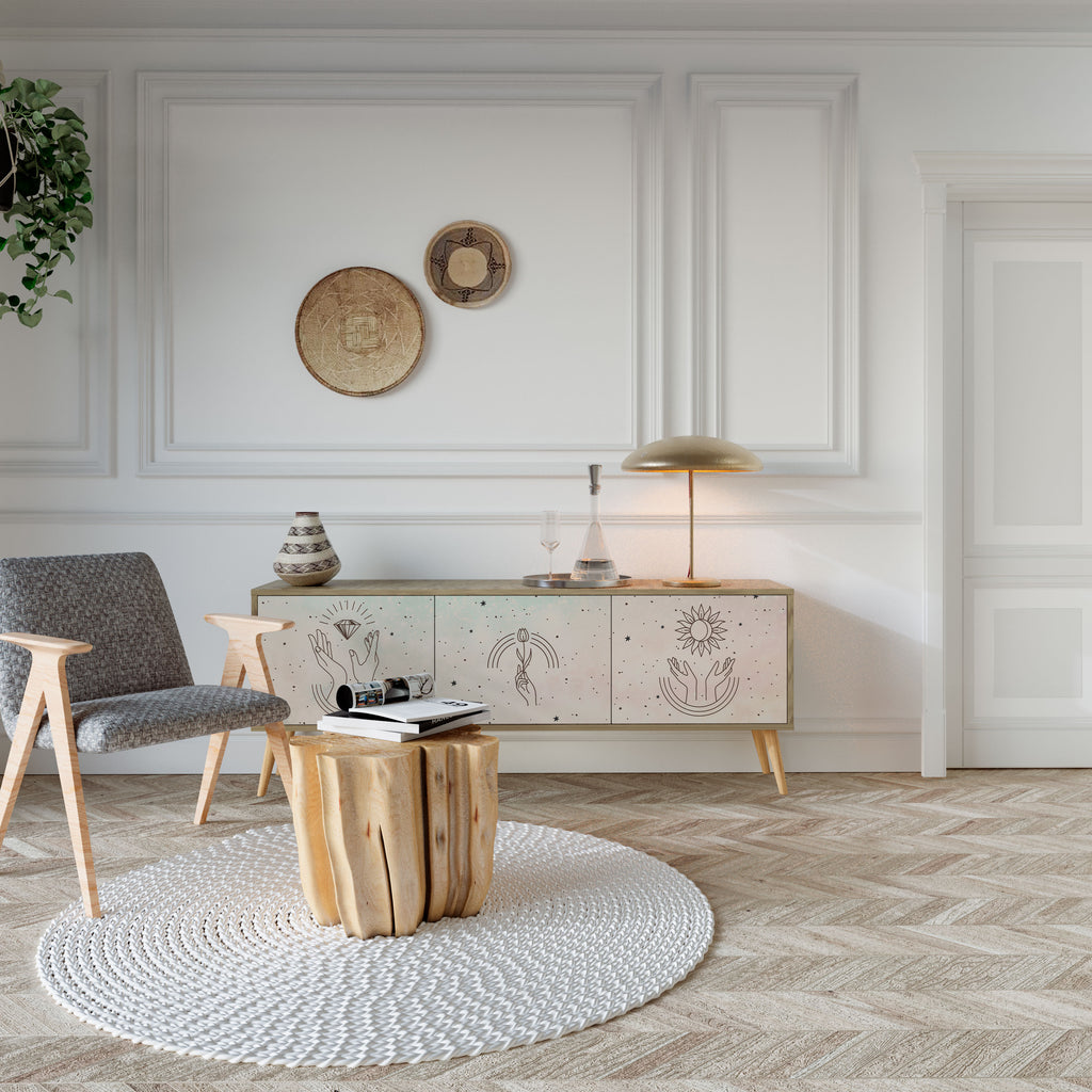 Mueble de TV de 3 puertas DELICATE BEAUTY con efecto roble
