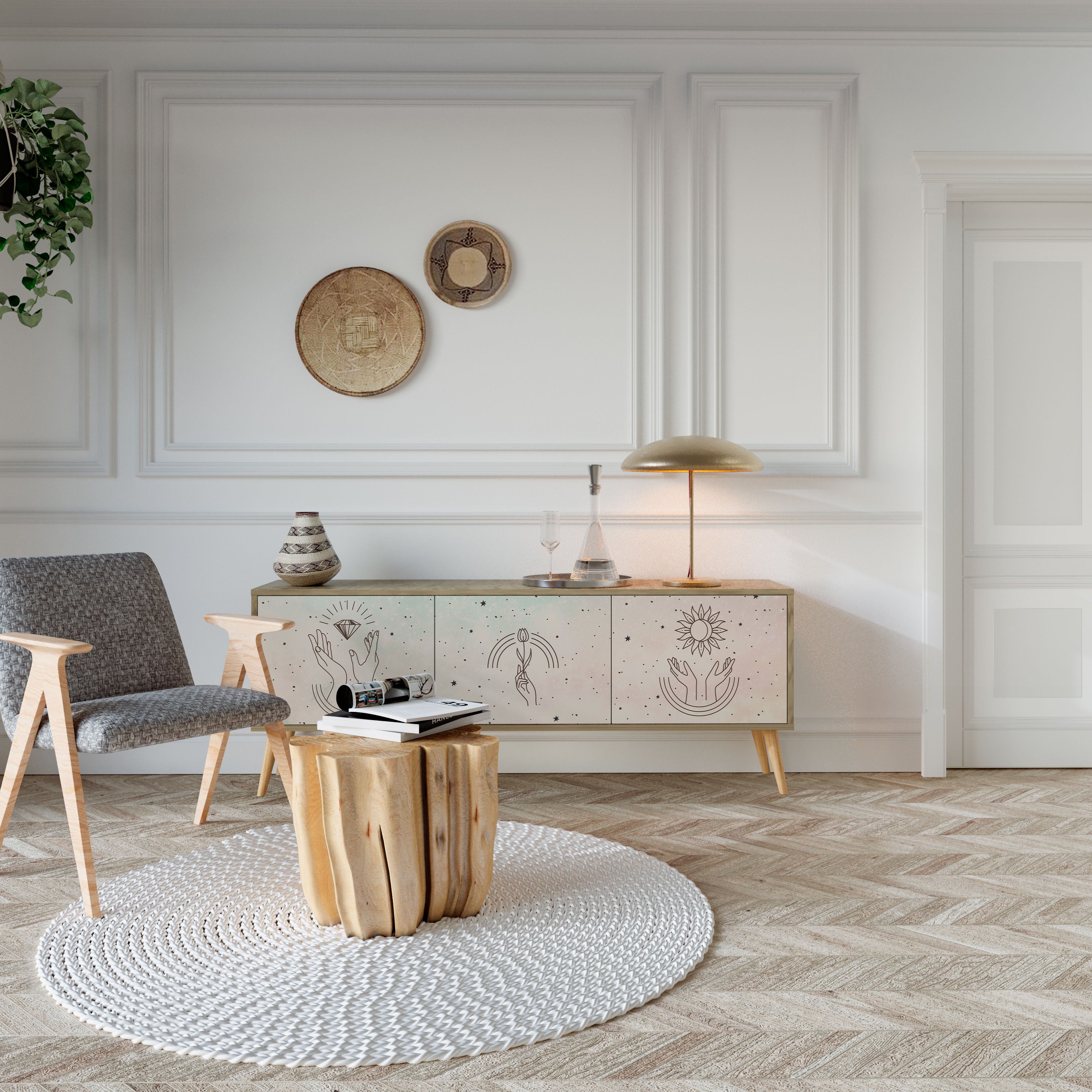 Mueble de TV de 3 puertas DELICATE BEAUTY con efecto roble