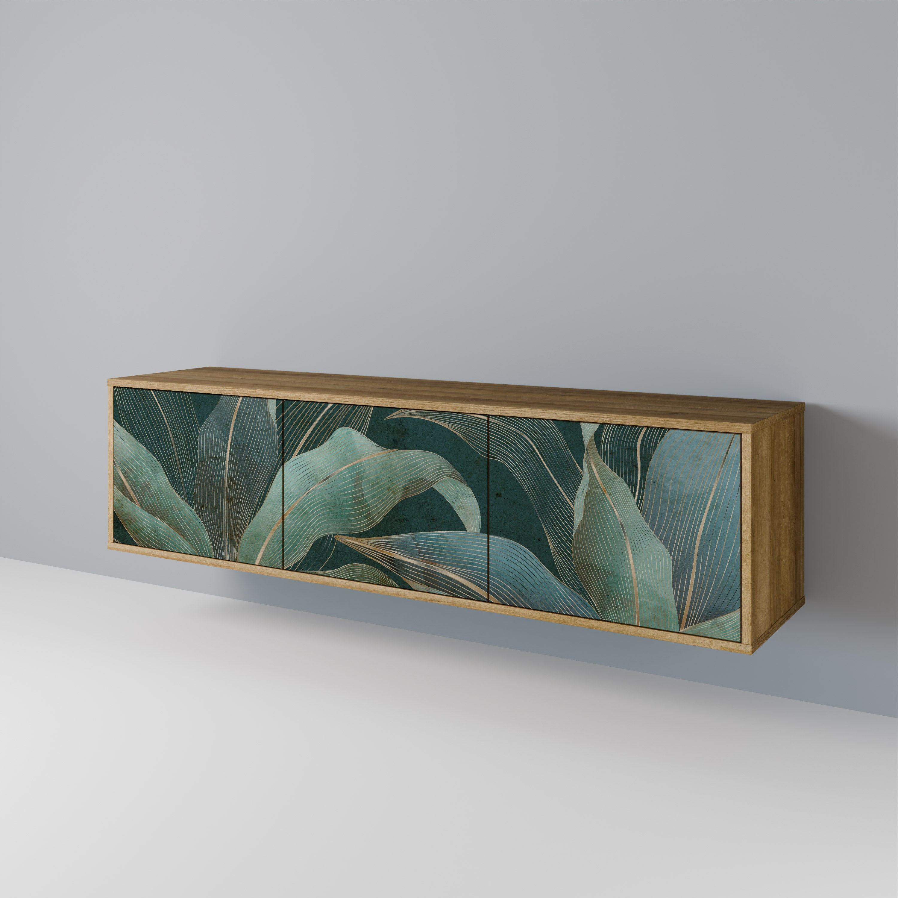 Mueble de TV de 3 puertas ROYAL GREEN con efecto roble