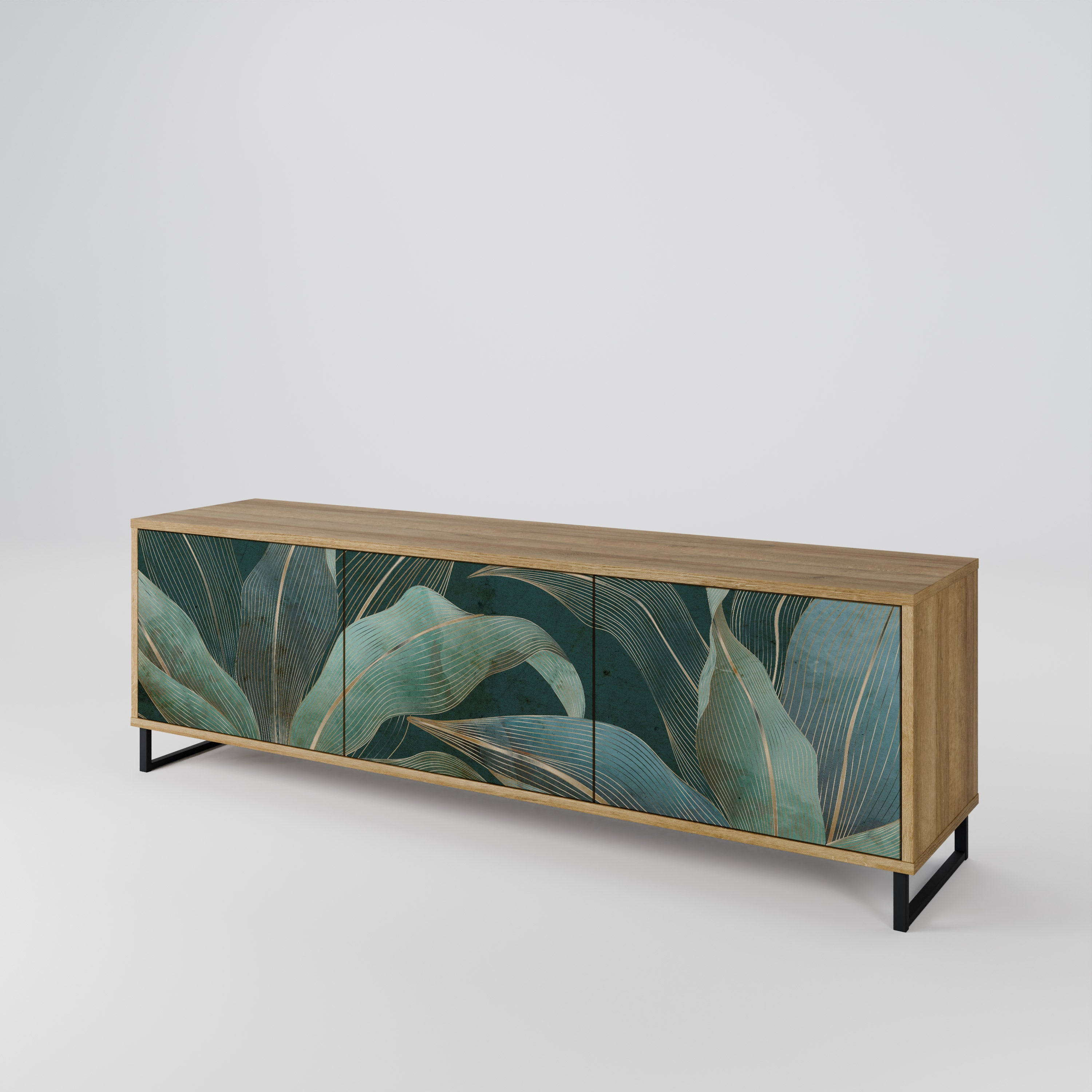 Mueble de TV de 3 puertas ROYAL GREEN con efecto roble