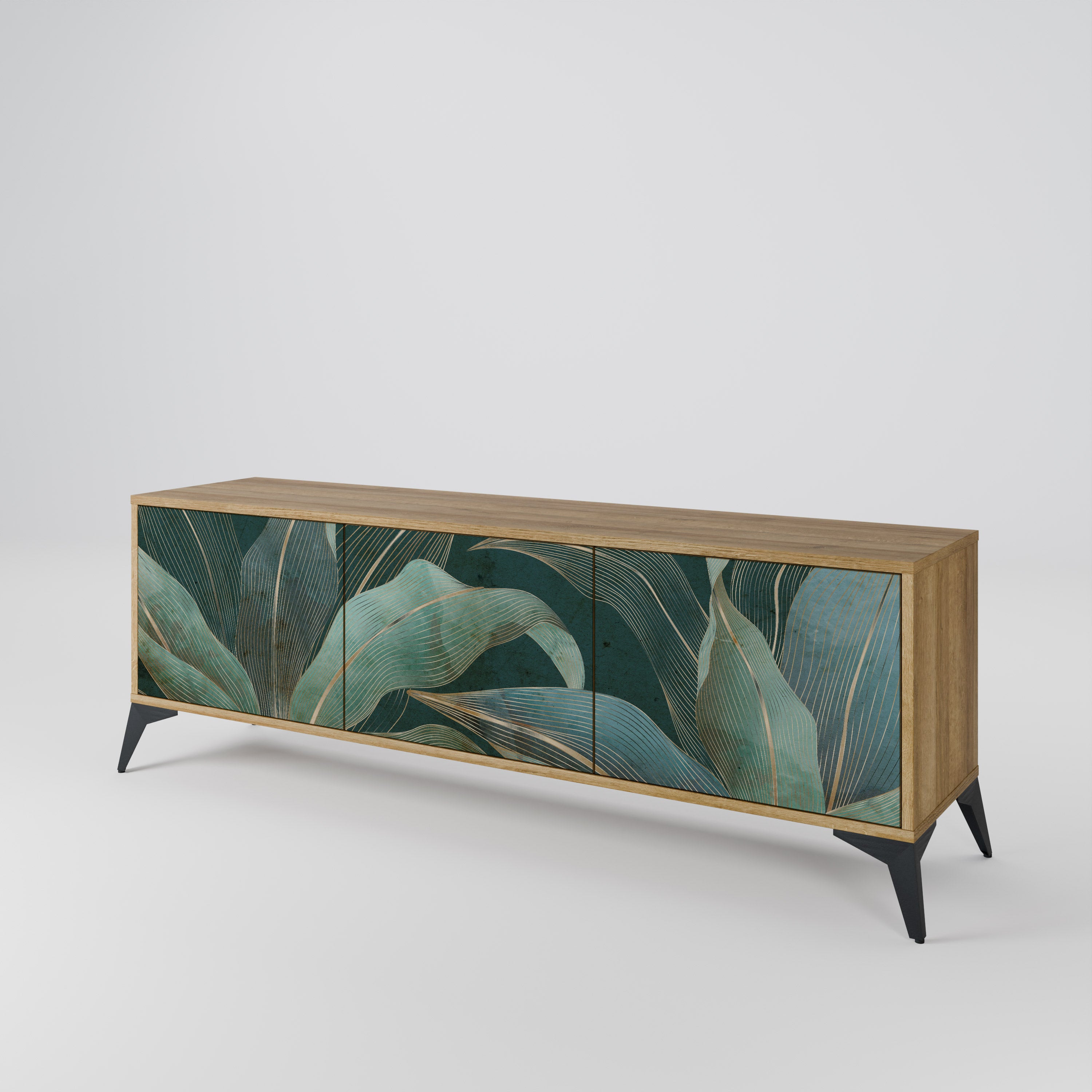 Mueble de TV de 3 puertas ROYAL GREEN con efecto roble