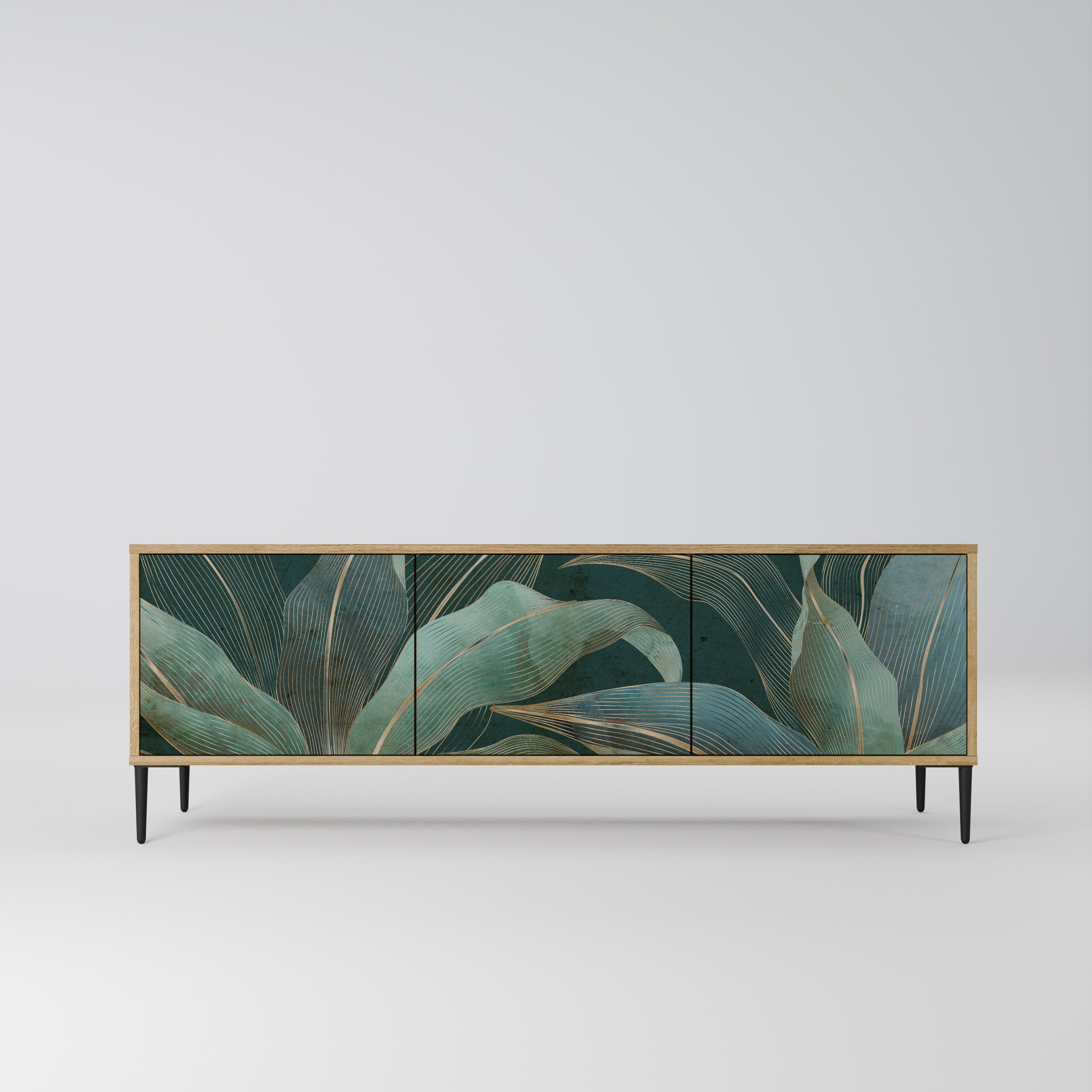Mueble de TV de 3 puertas ROYAL GREEN con efecto roble
