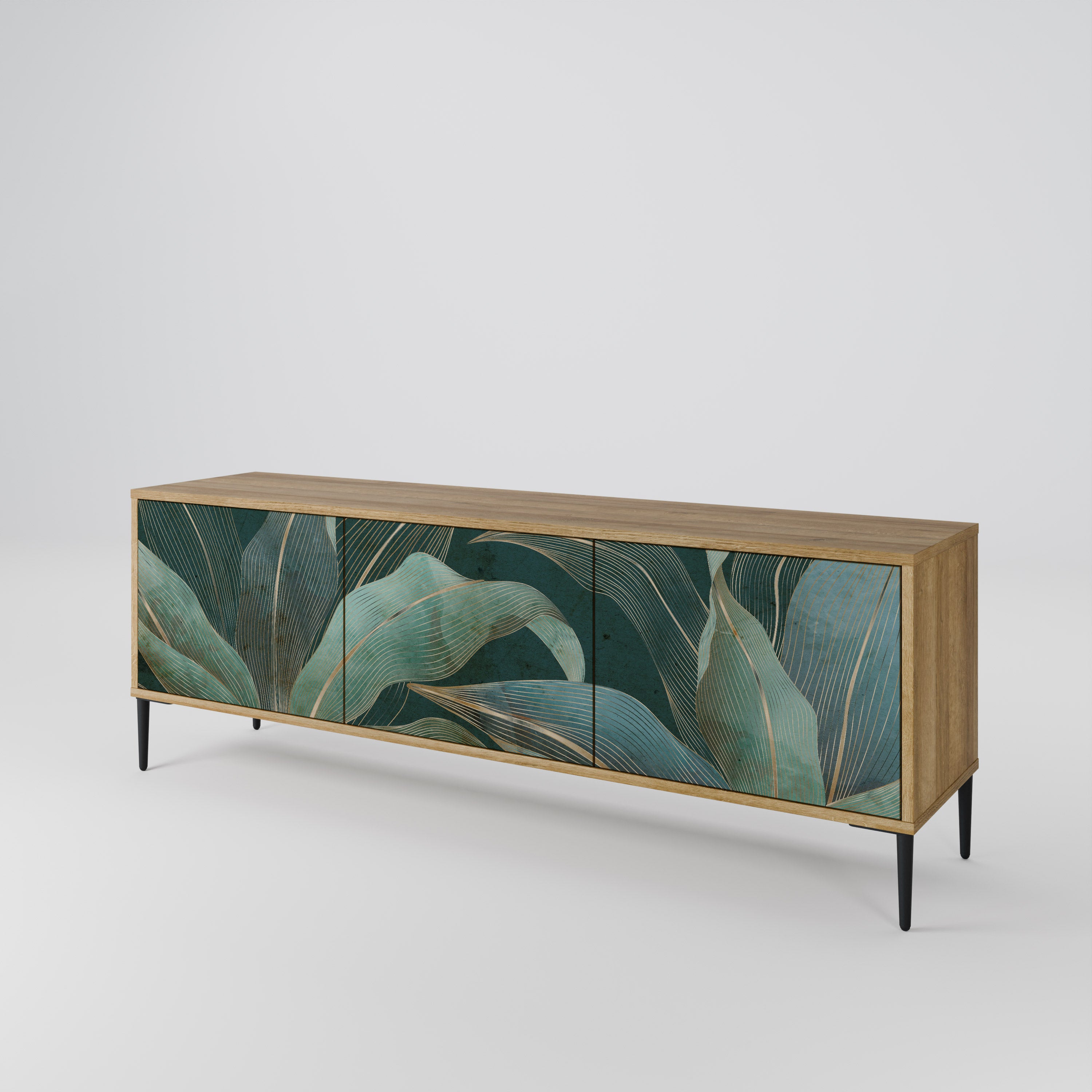 Mueble de TV de 3 puertas ROYAL GREEN con efecto roble