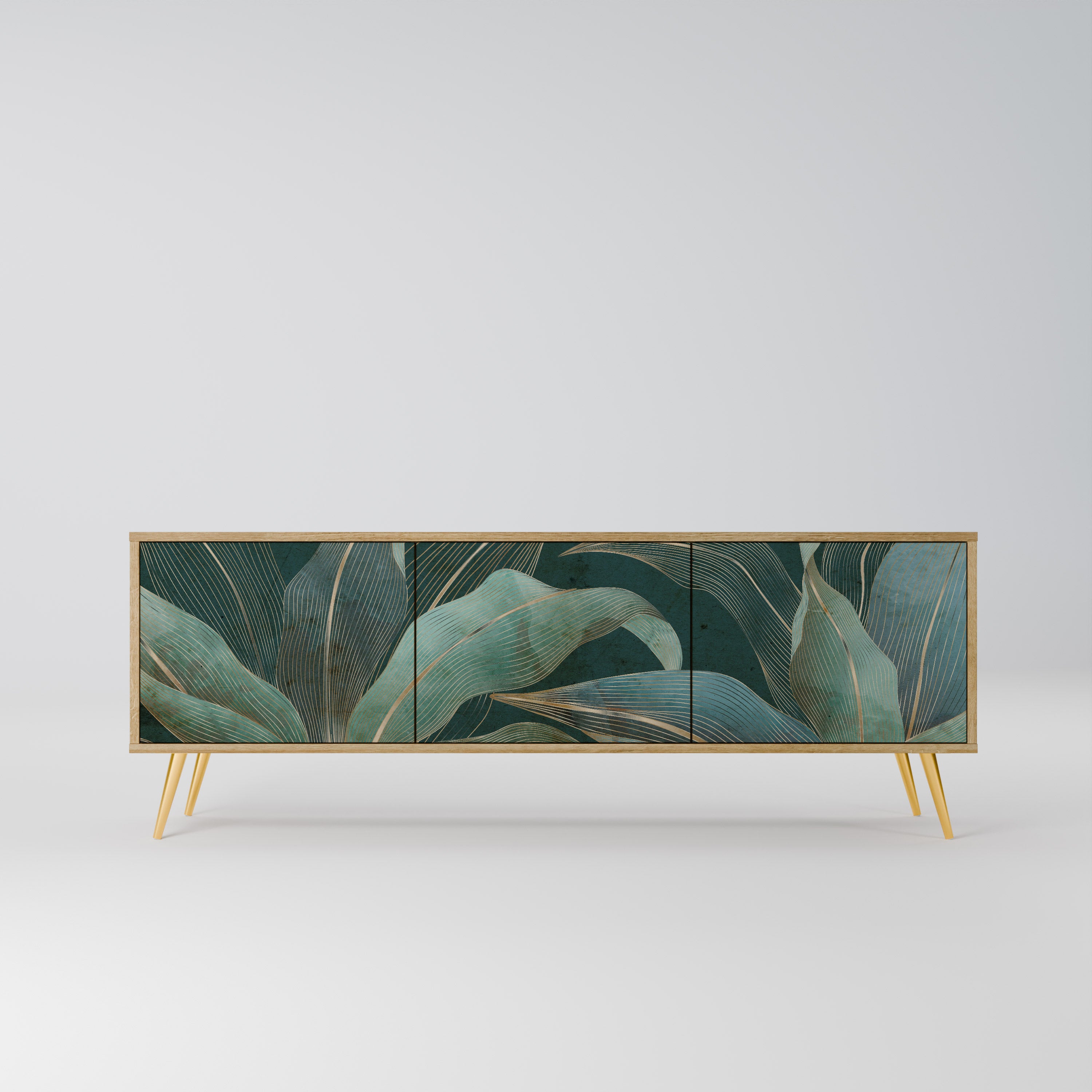 Mueble de TV de 3 puertas ROYAL GREEN con efecto roble