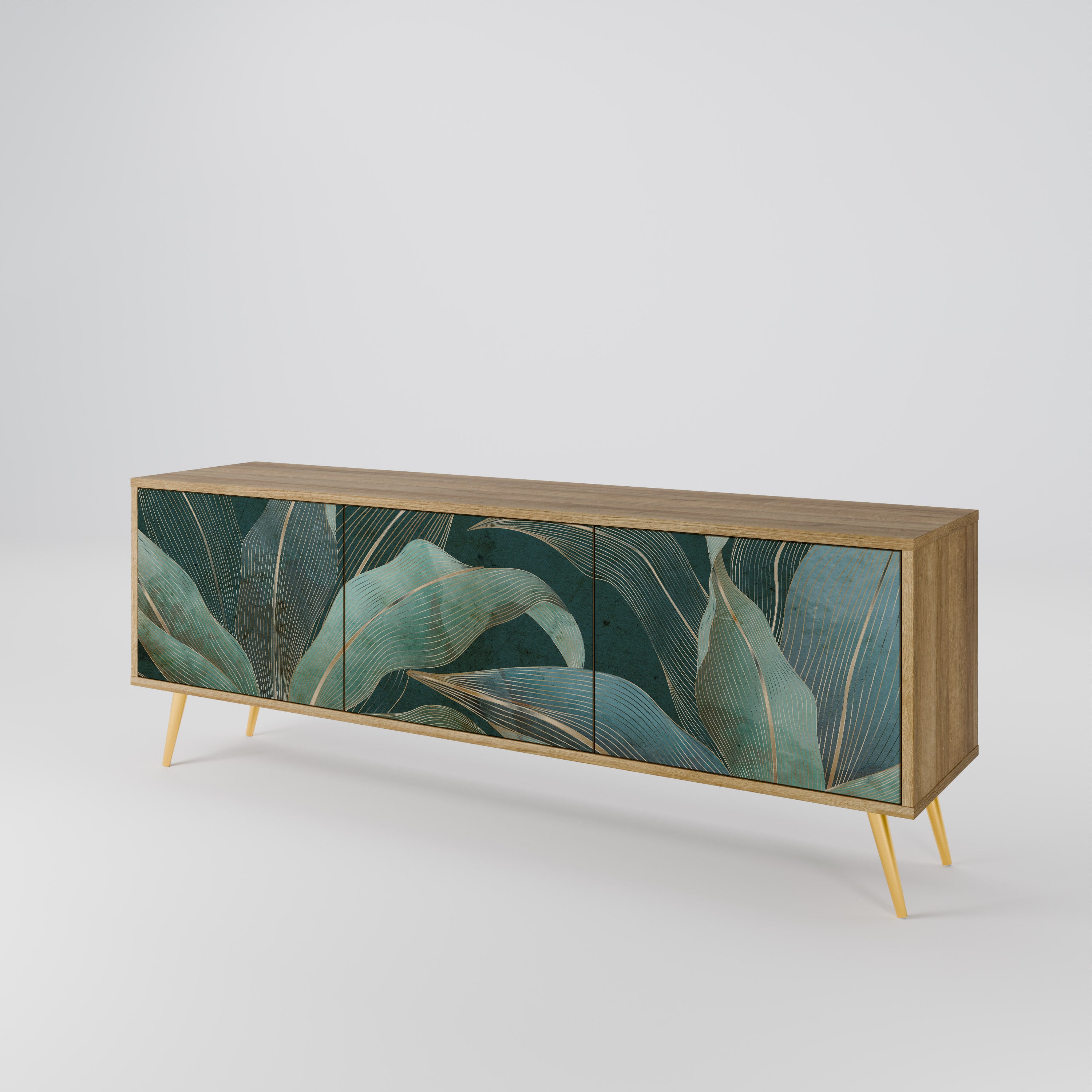 Mueble de TV de 3 puertas ROYAL GREEN con efecto roble