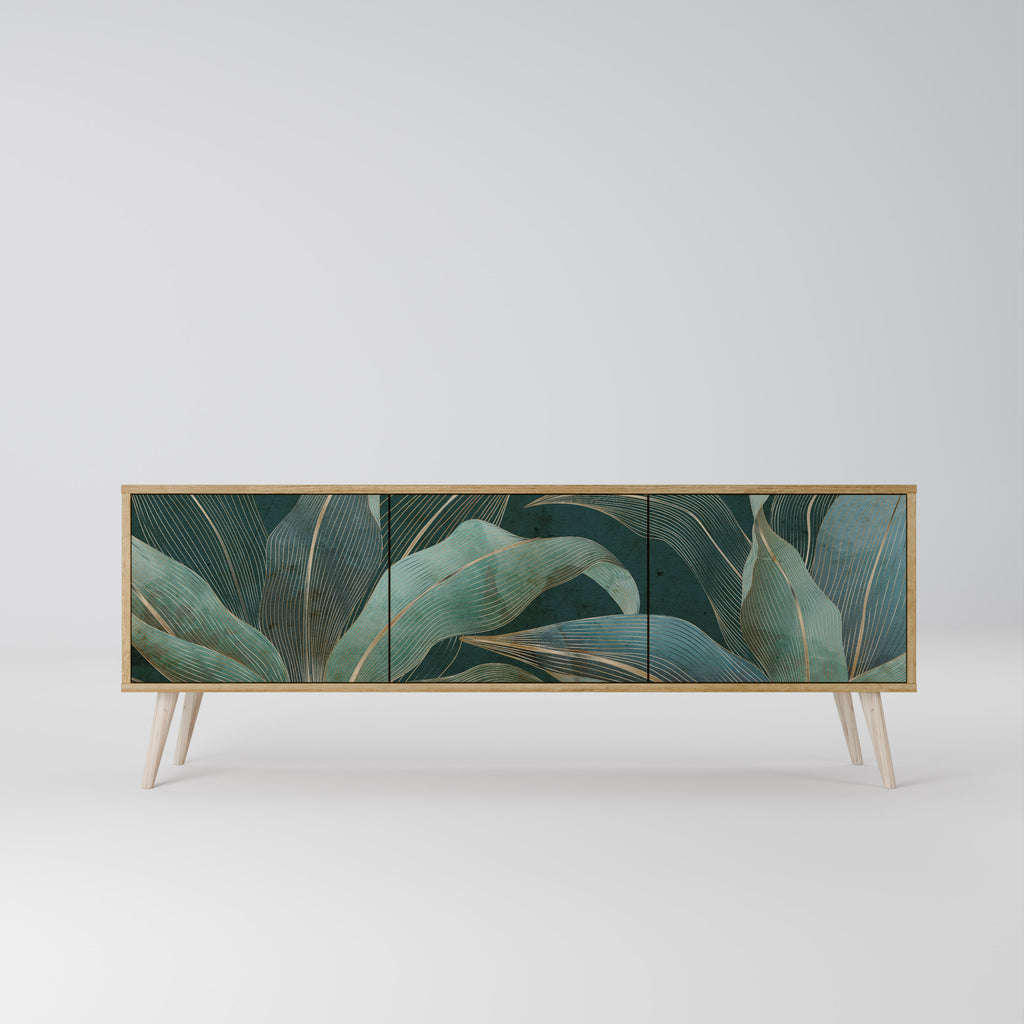 Mueble de TV de 3 puertas ROYAL GREEN con efecto roble