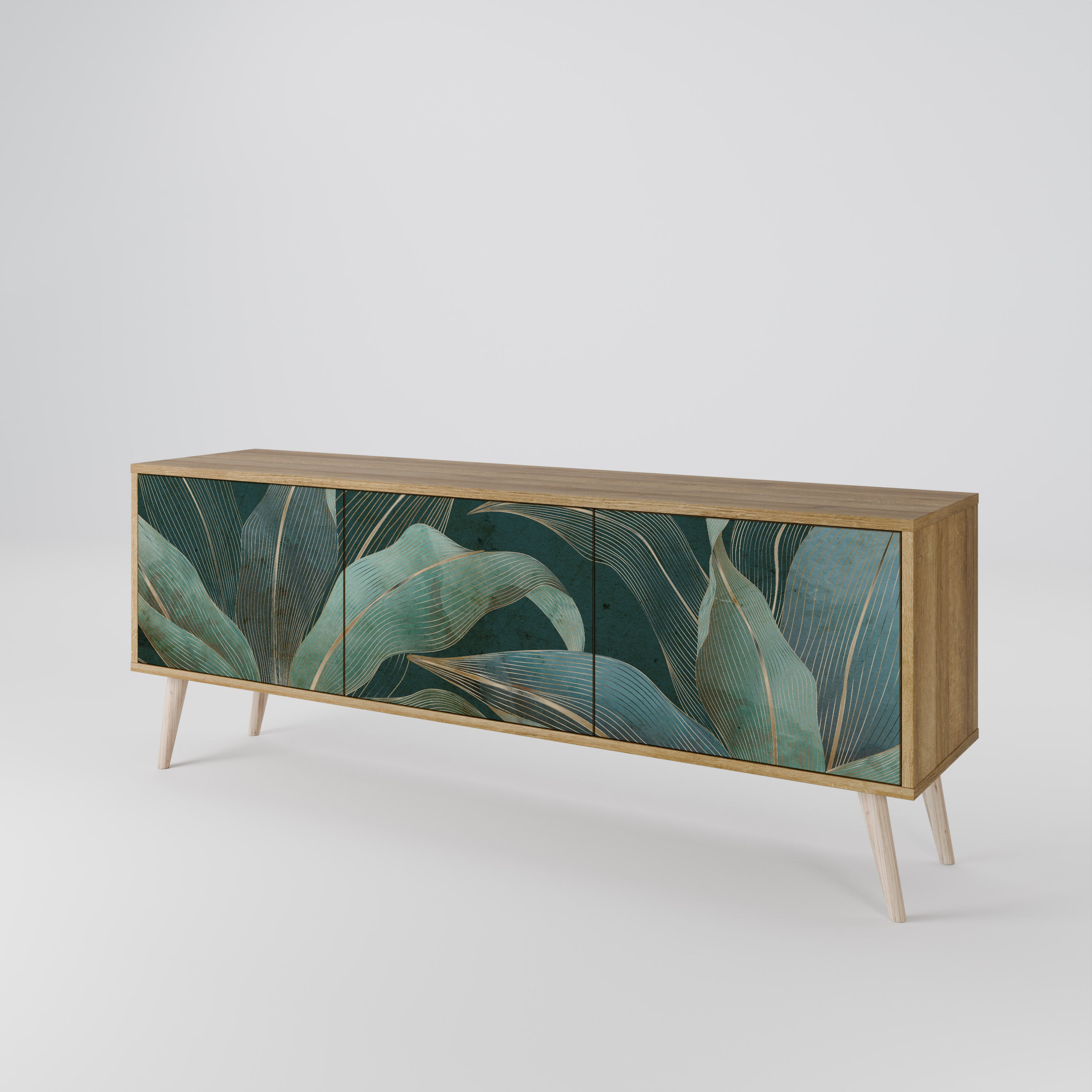 Mueble de TV de 3 puertas ROYAL GREEN con efecto roble