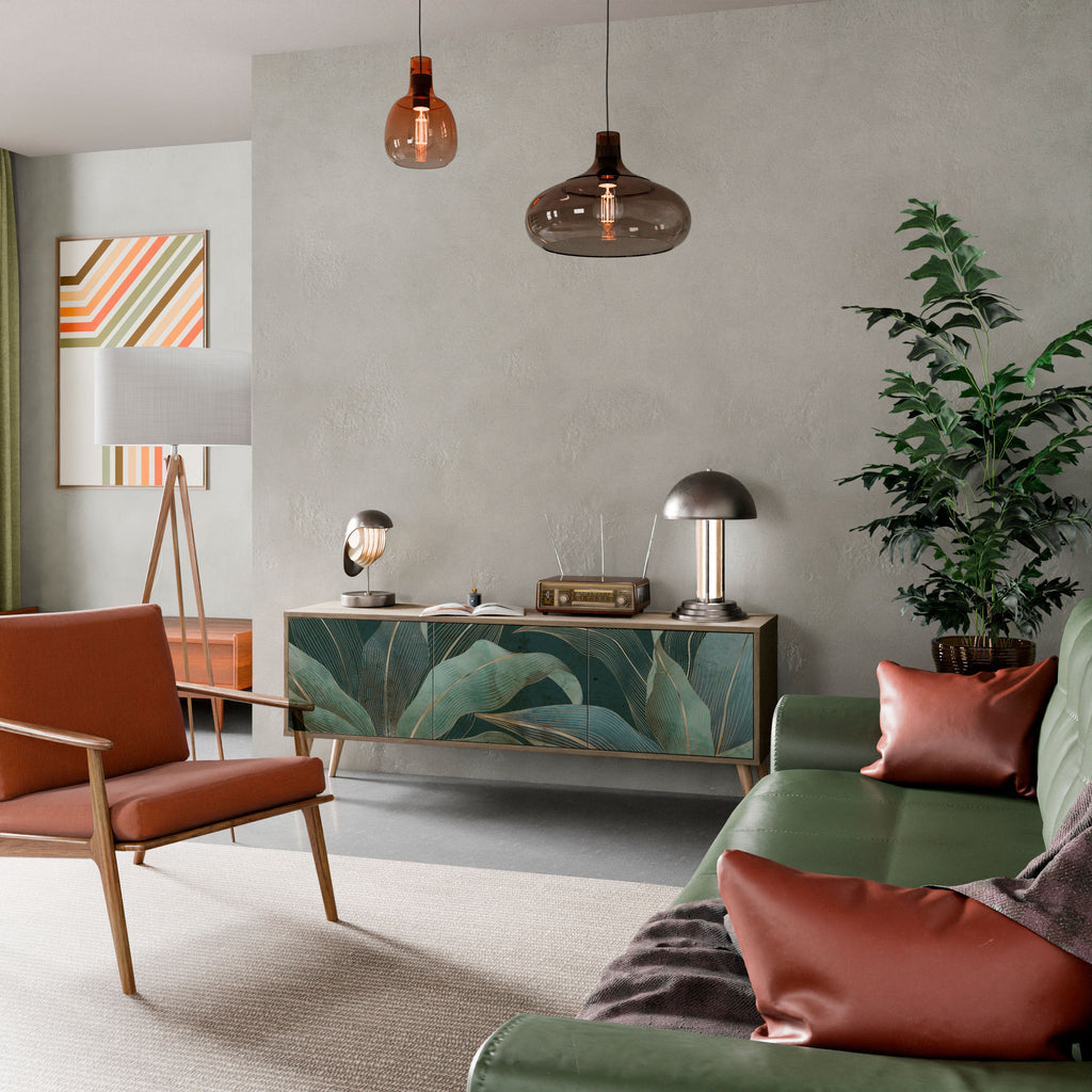 Mueble de TV de 3 puertas ROYAL GREEN con efecto roble