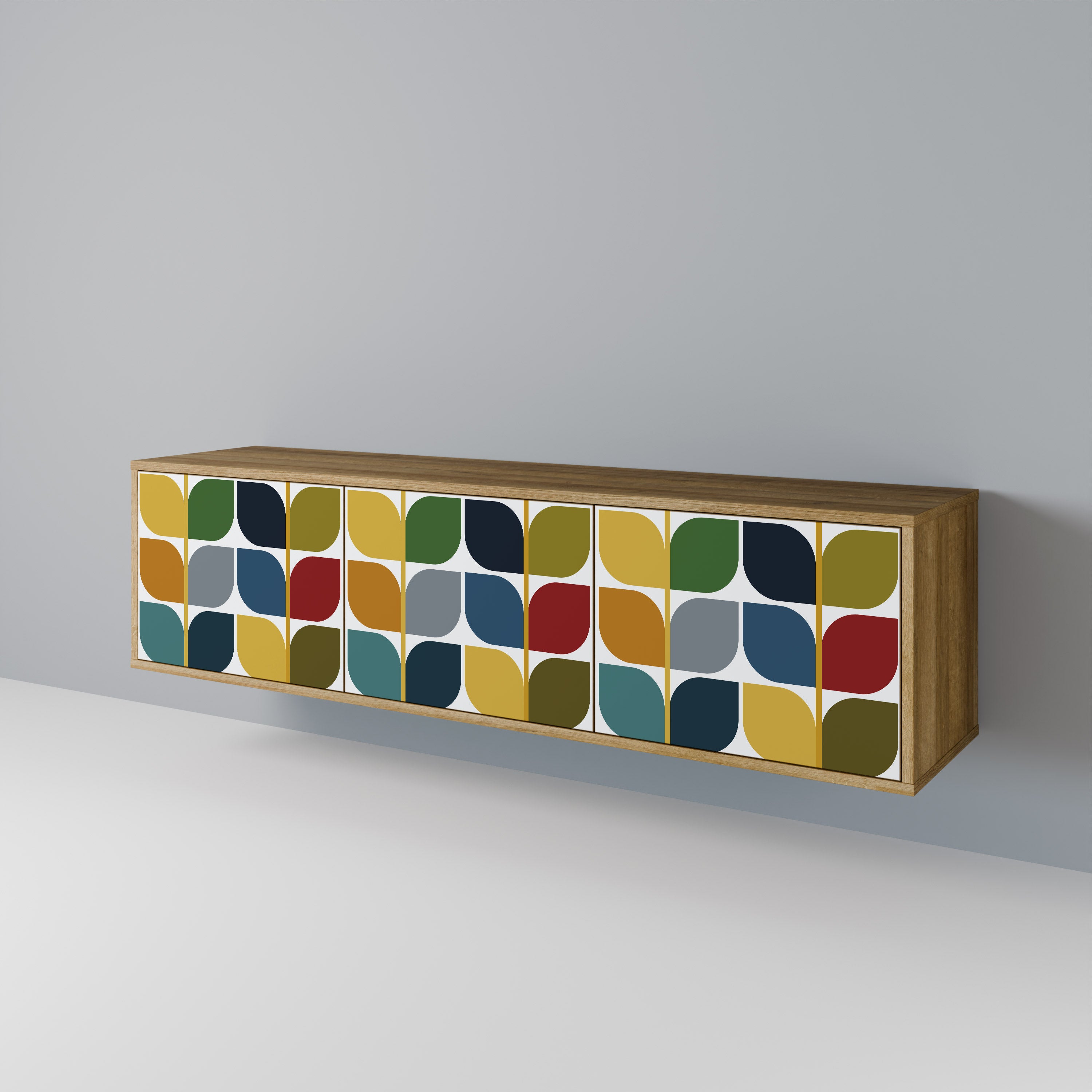 Mueble de TV de 3 puertas WEIGHTLESS HOURS con efecto roble