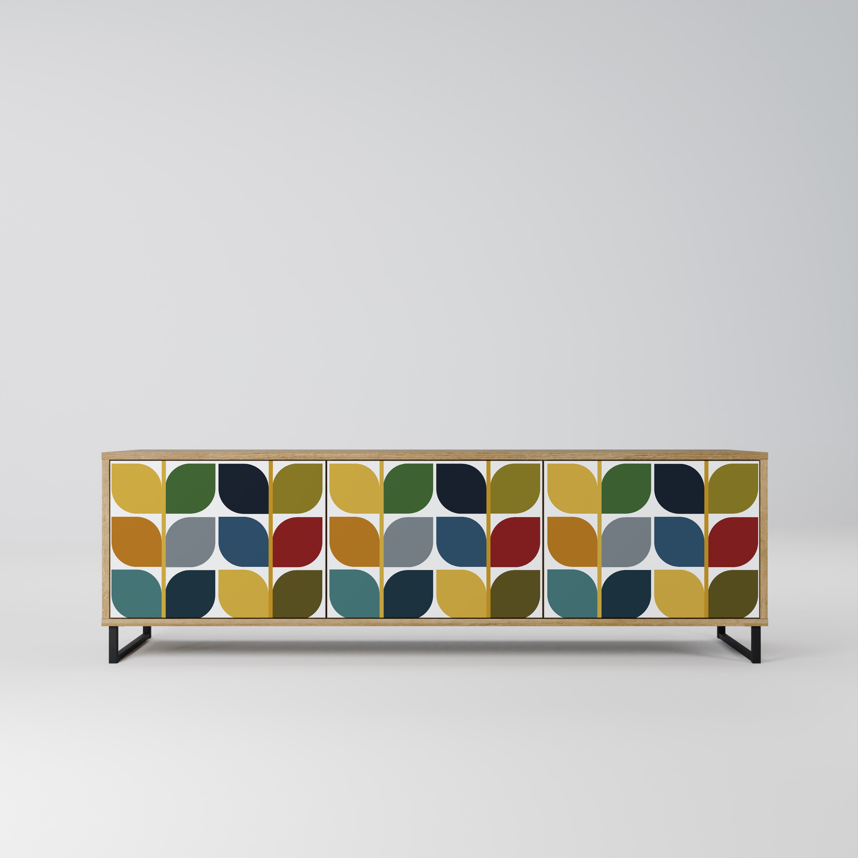 Mueble de TV de 3 puertas WEIGHTLESS HOURS con efecto roble