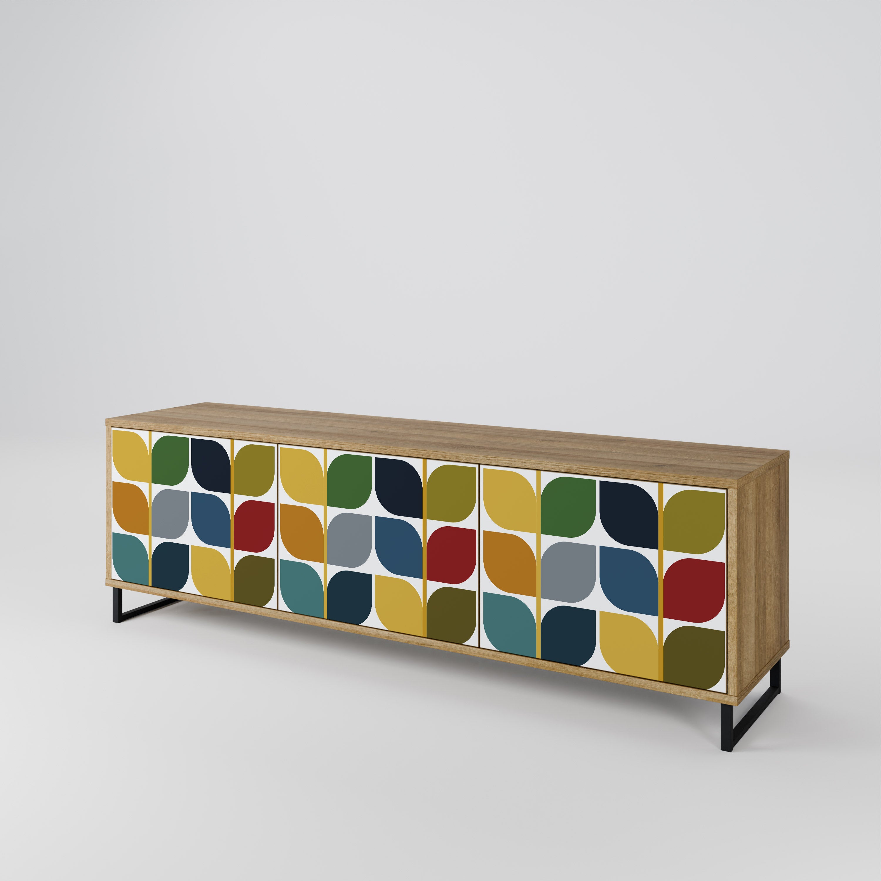 Mueble de TV de 3 puertas WEIGHTLESS HOURS con efecto roble