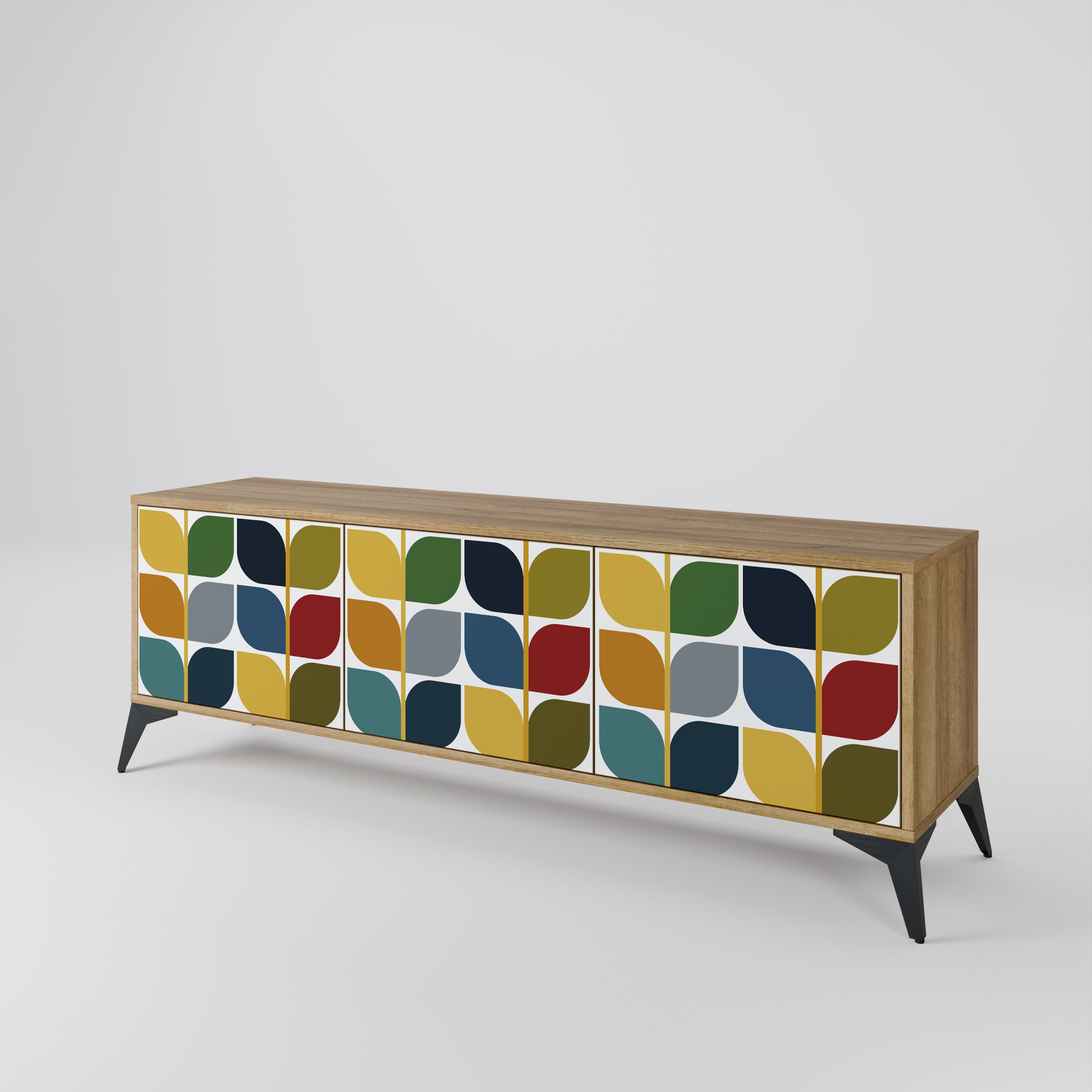 Mueble de TV de 3 puertas WEIGHTLESS HOURS con efecto roble
