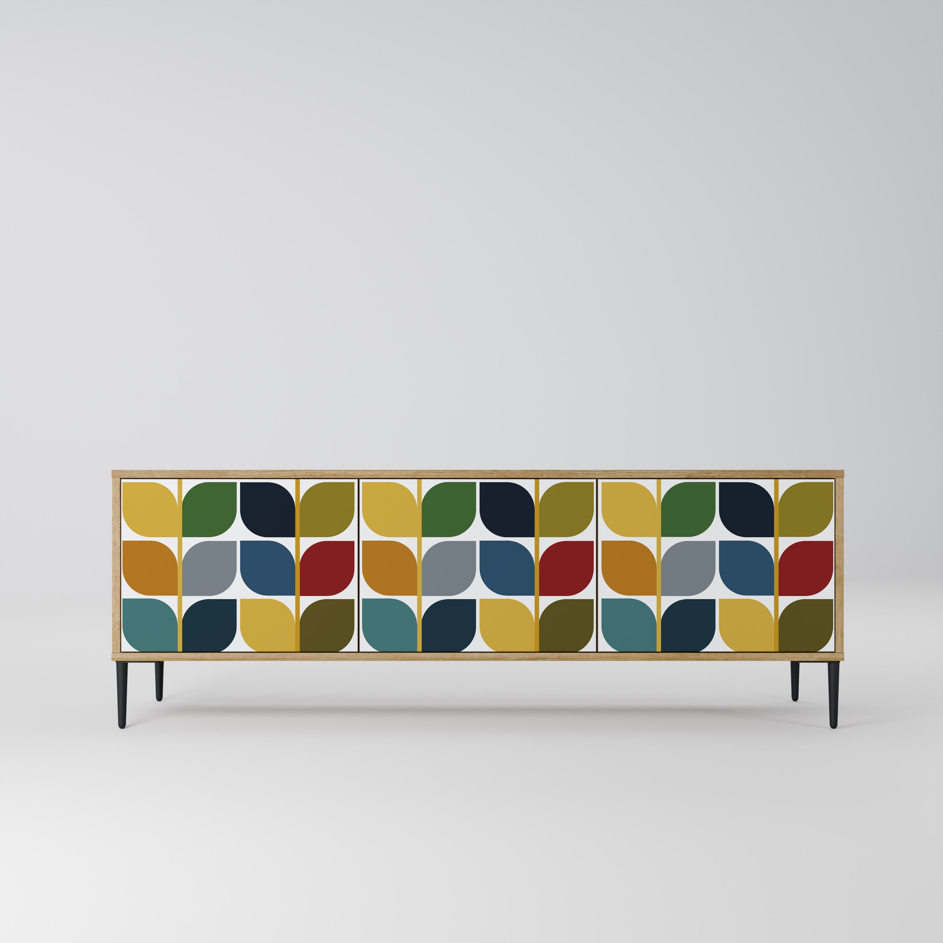 Mueble de TV de 3 puertas WEIGHTLESS HOURS con efecto roble
