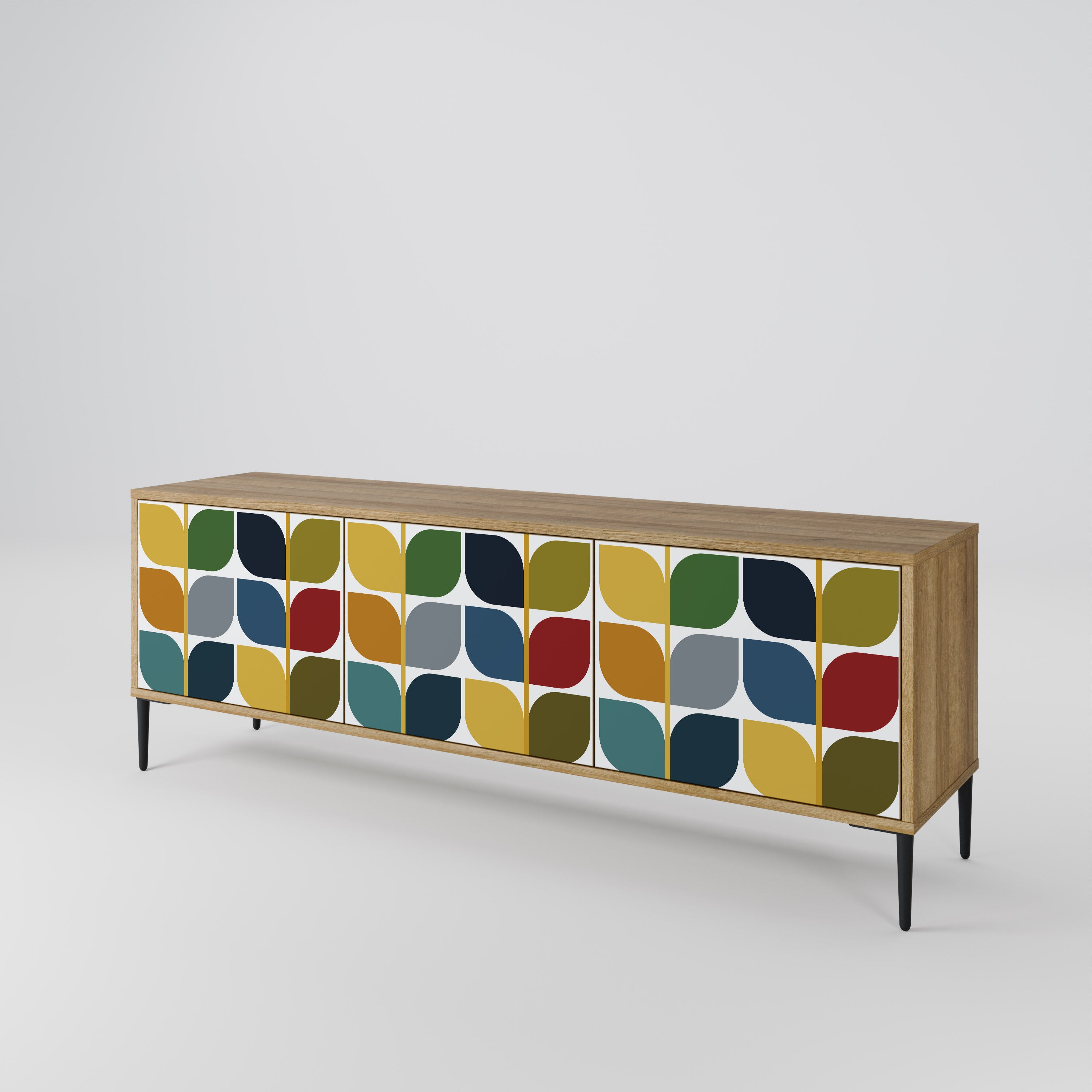 Mueble de TV de 3 puertas WEIGHTLESS HOURS con efecto roble