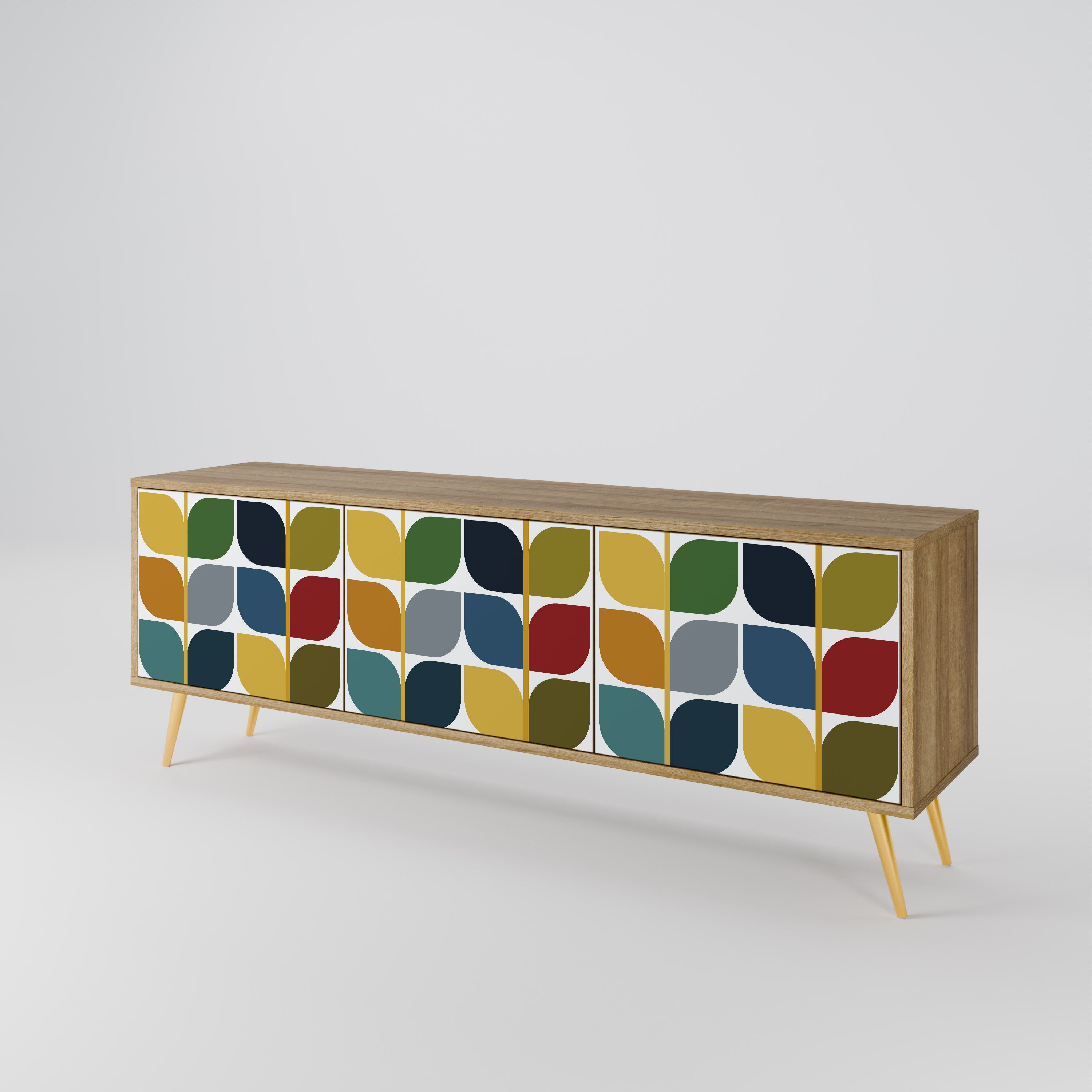 Mueble de TV de 3 puertas WEIGHTLESS HOURS con efecto roble