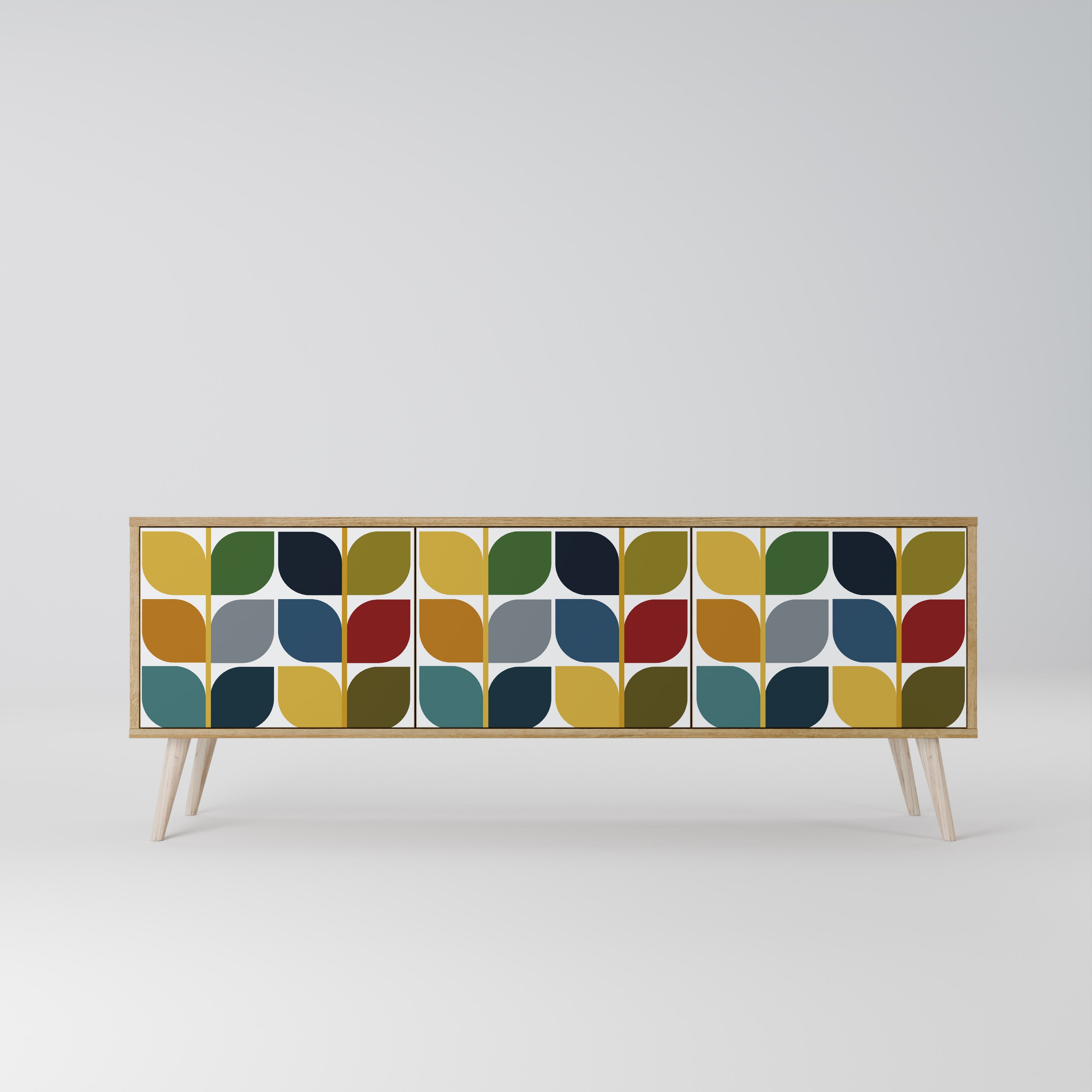 Mueble de TV de 3 puertas WEIGHTLESS HOURS con efecto roble