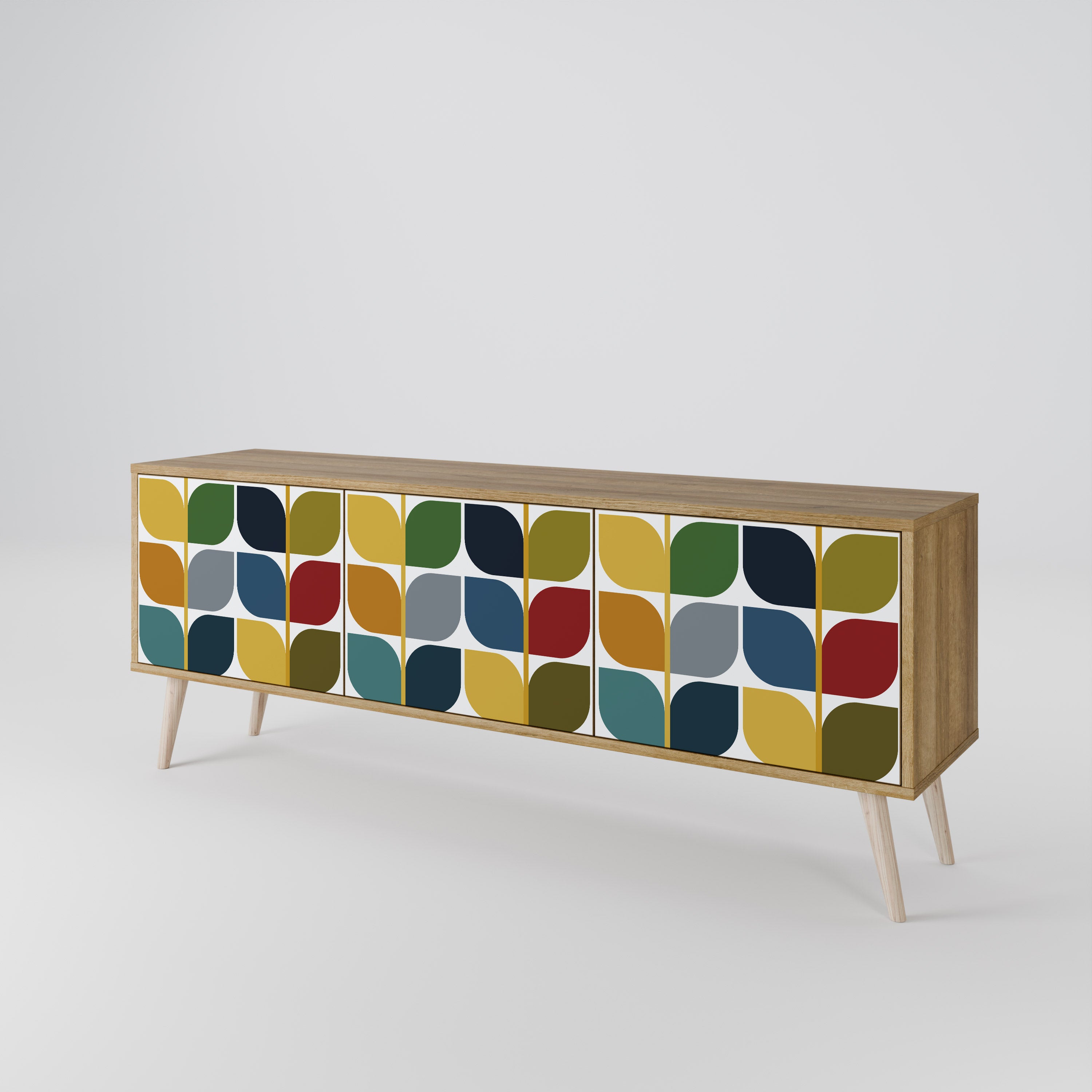 Mueble de TV de 3 puertas WEIGHTLESS HOURS con efecto roble