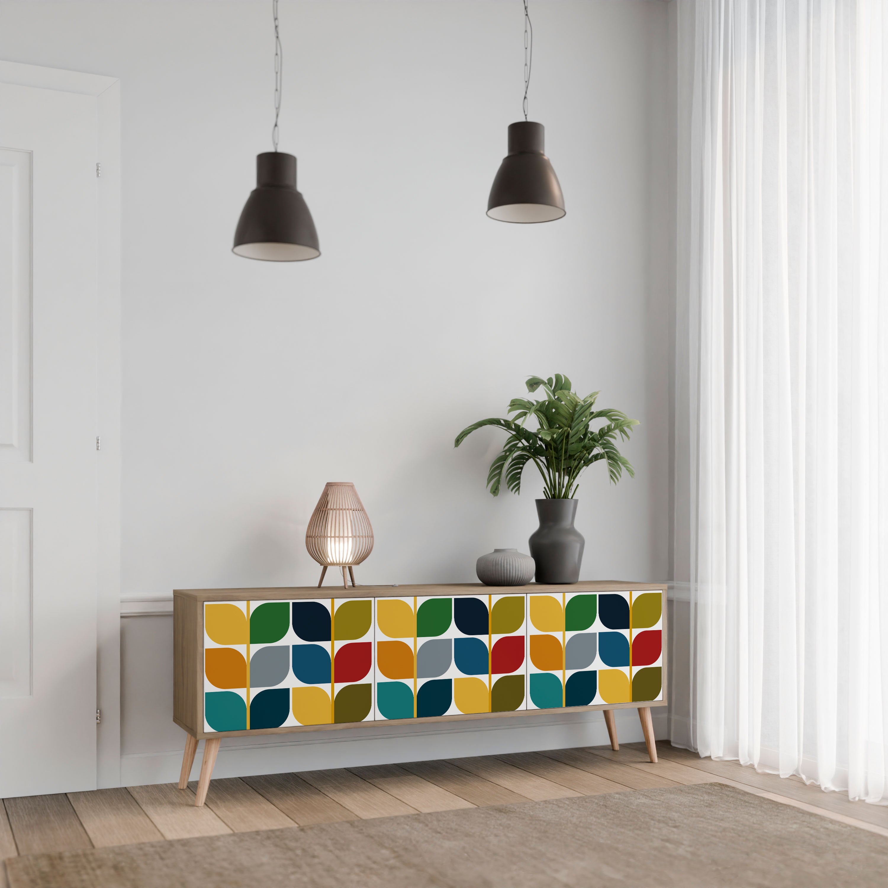 Mueble de TV de 3 puertas WEIGHTLESS HOURS con efecto roble