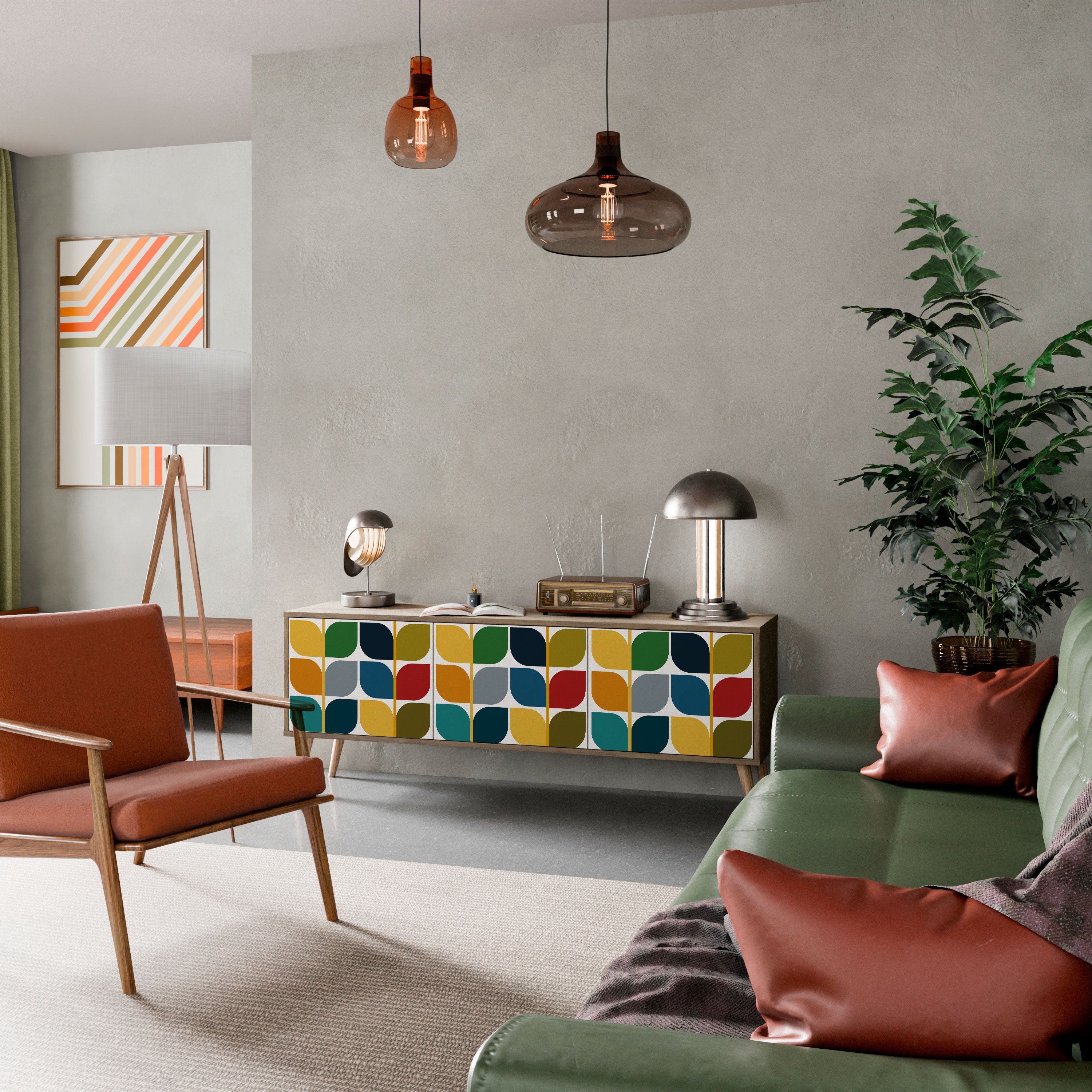 Mueble de TV de 3 puertas WEIGHTLESS HOURS con efecto roble