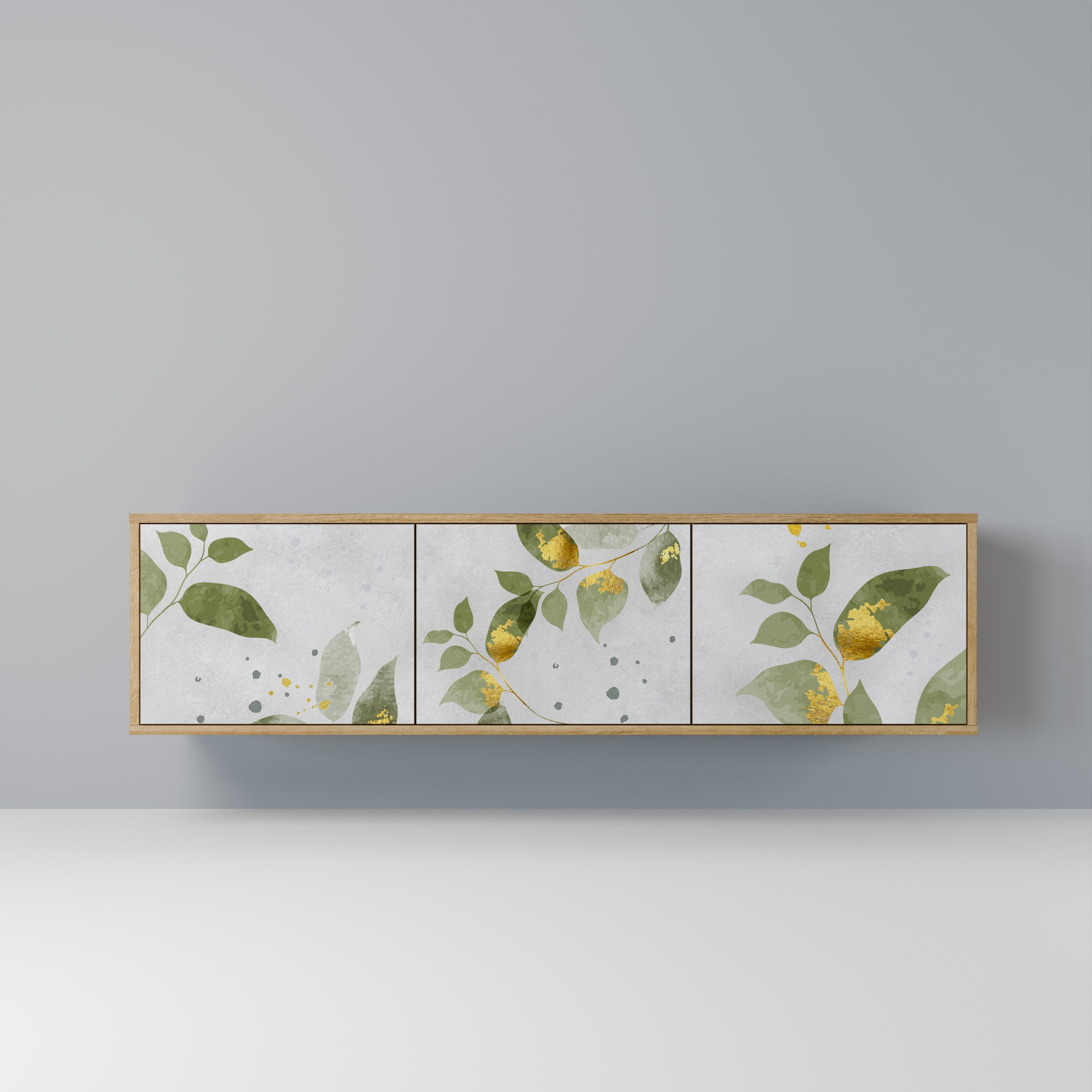 ELEGANT BOTANICS Mueble de TV de 3 puertas con efecto roble