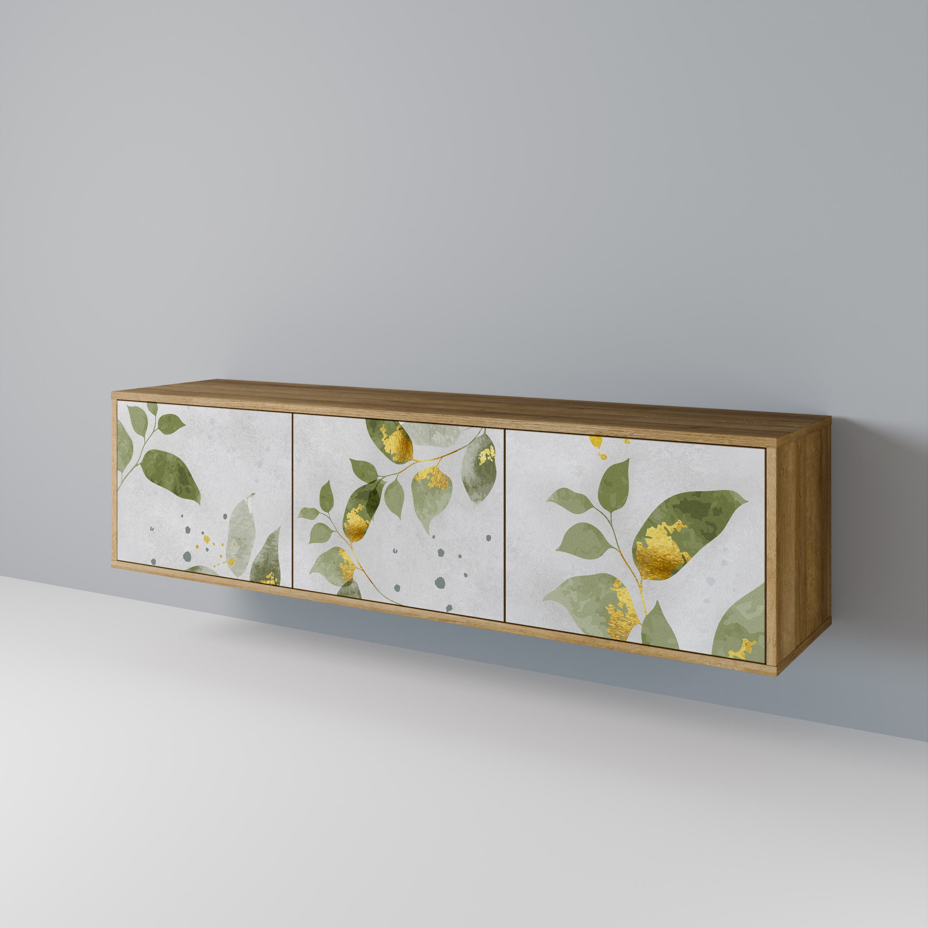 ELEGANT BOTANICS Mueble de TV de 3 puertas con efecto roble