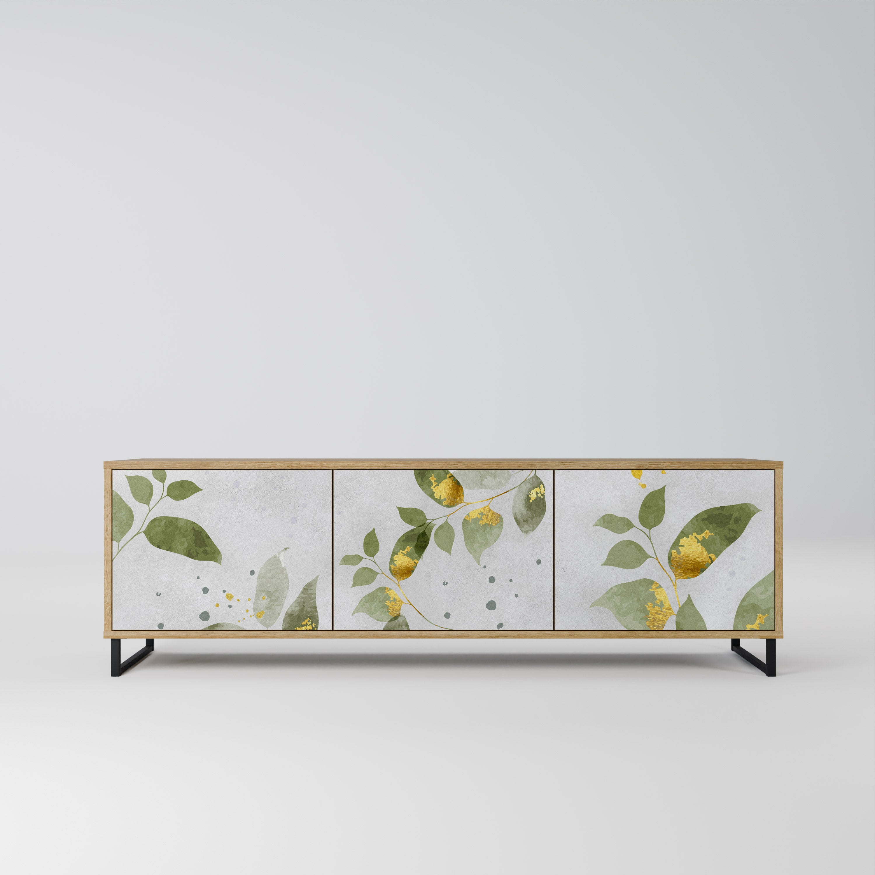 ELEGANT BOTANICS Mueble de TV de 3 puertas con efecto roble