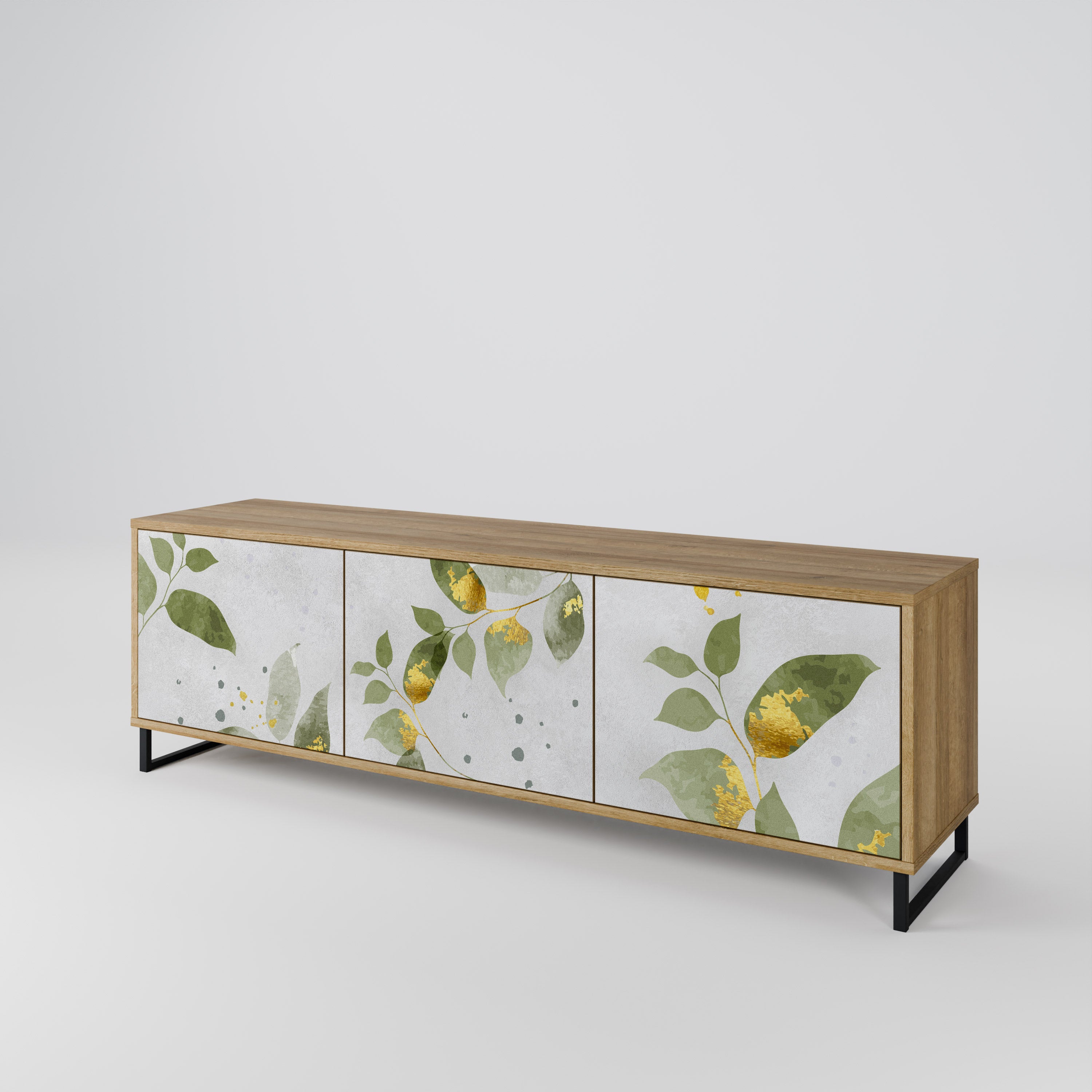 ELEGANT BOTANICS Mueble de TV de 3 puertas con efecto roble