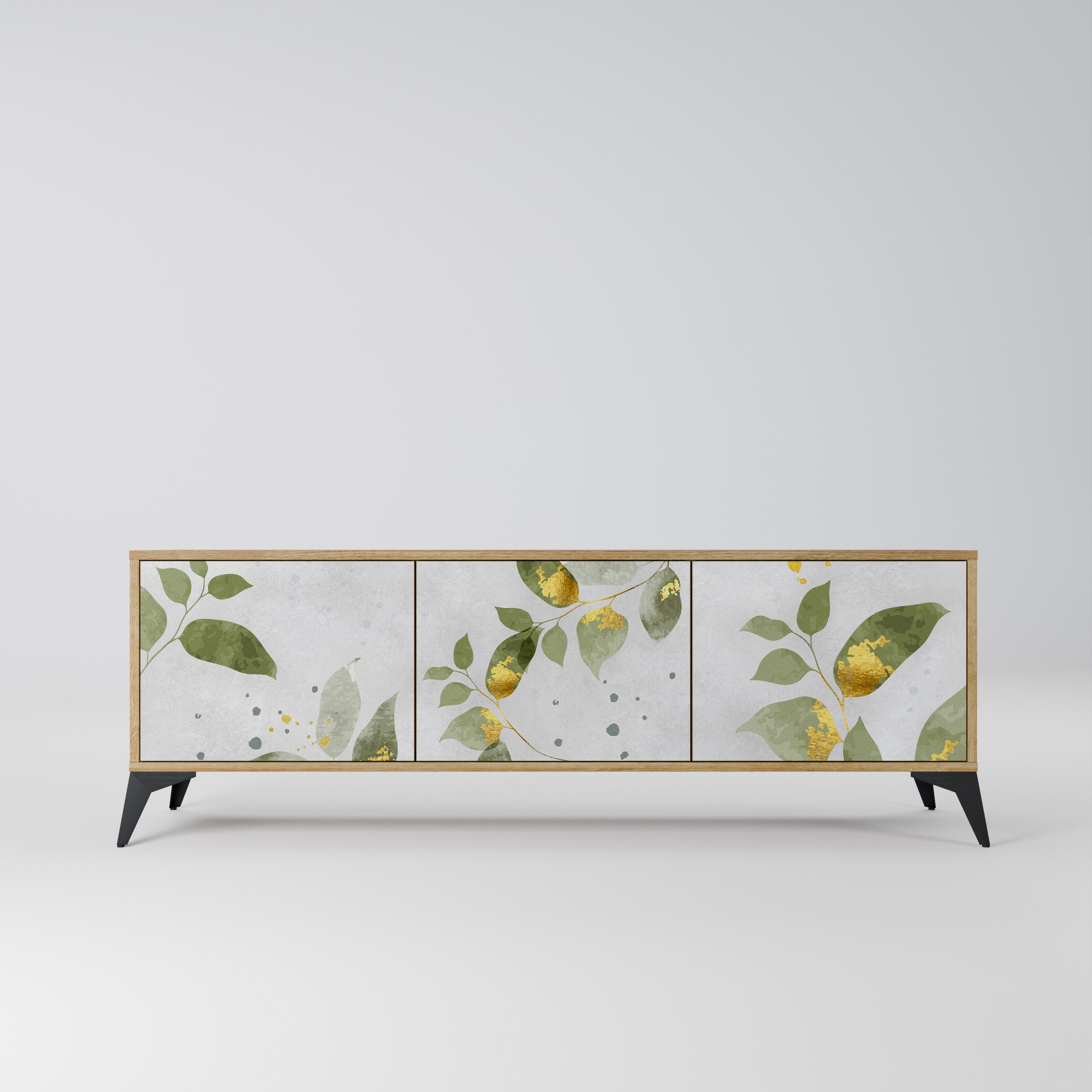 ELEGANT BOTANICS Mueble de TV de 3 puertas con efecto roble