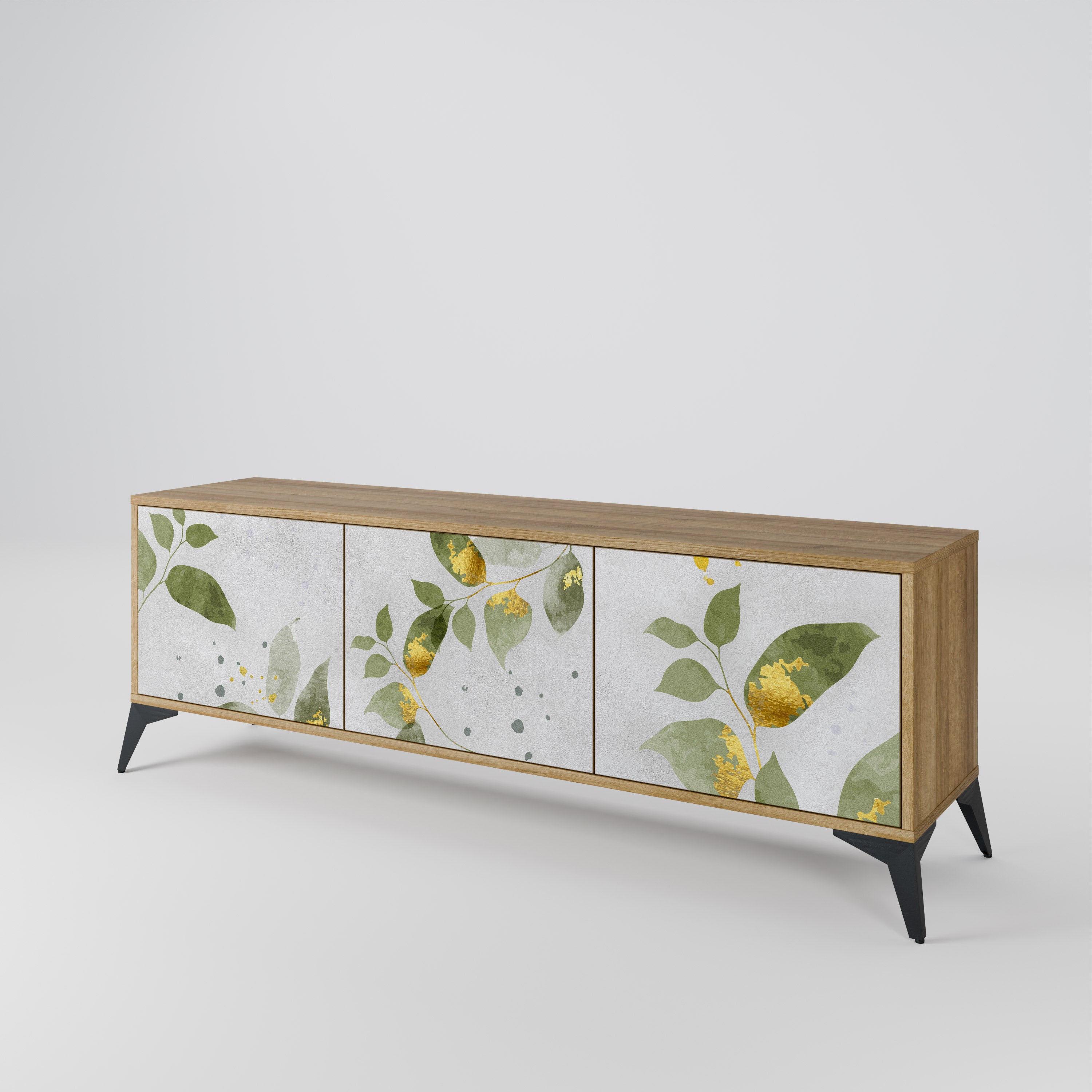 ELEGANT BOTANICS Mueble de TV de 3 puertas con efecto roble