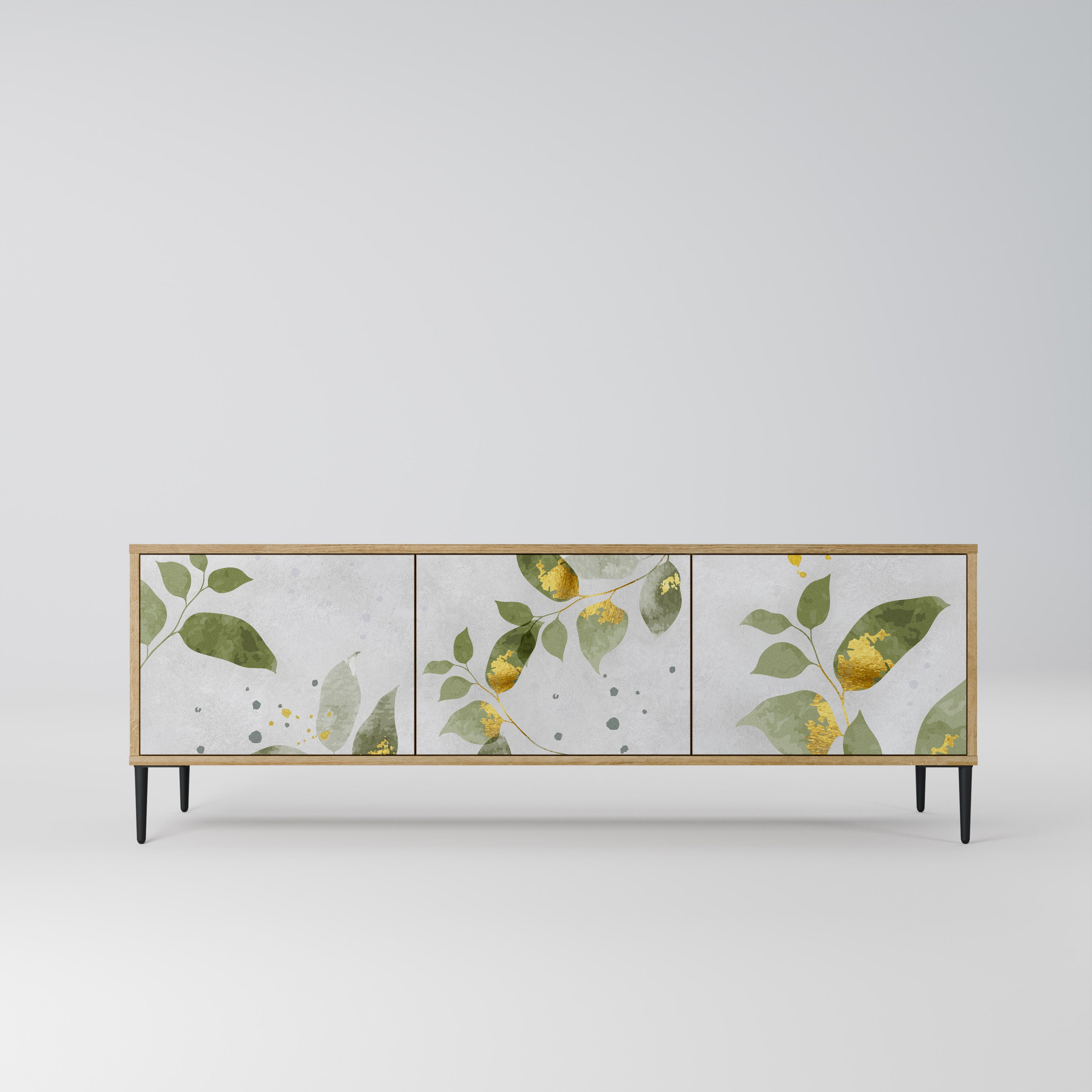 ELEGANT BOTANICS Mueble de TV de 3 puertas con efecto roble