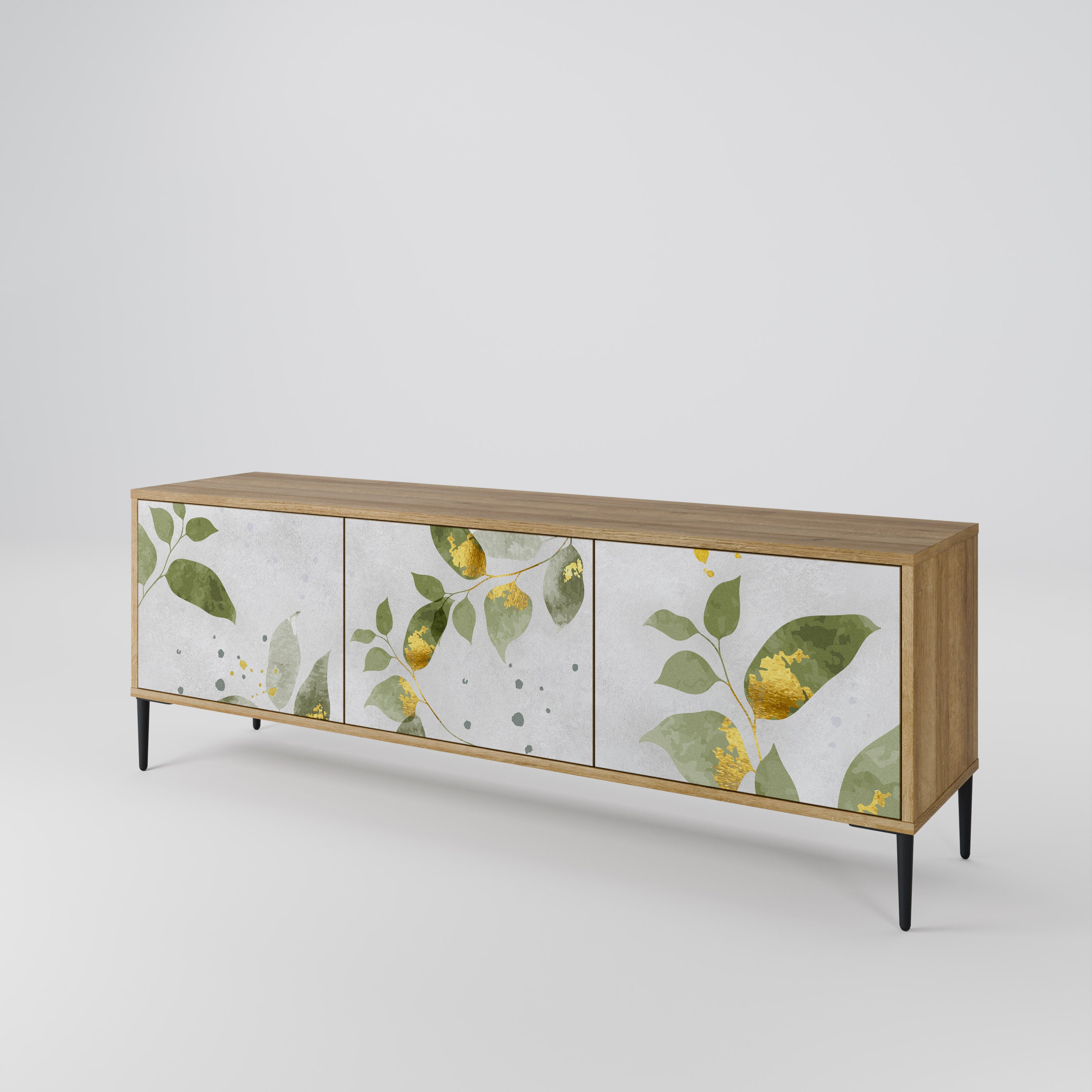 ELEGANT BOTANICS Mueble de TV de 3 puertas con efecto roble
