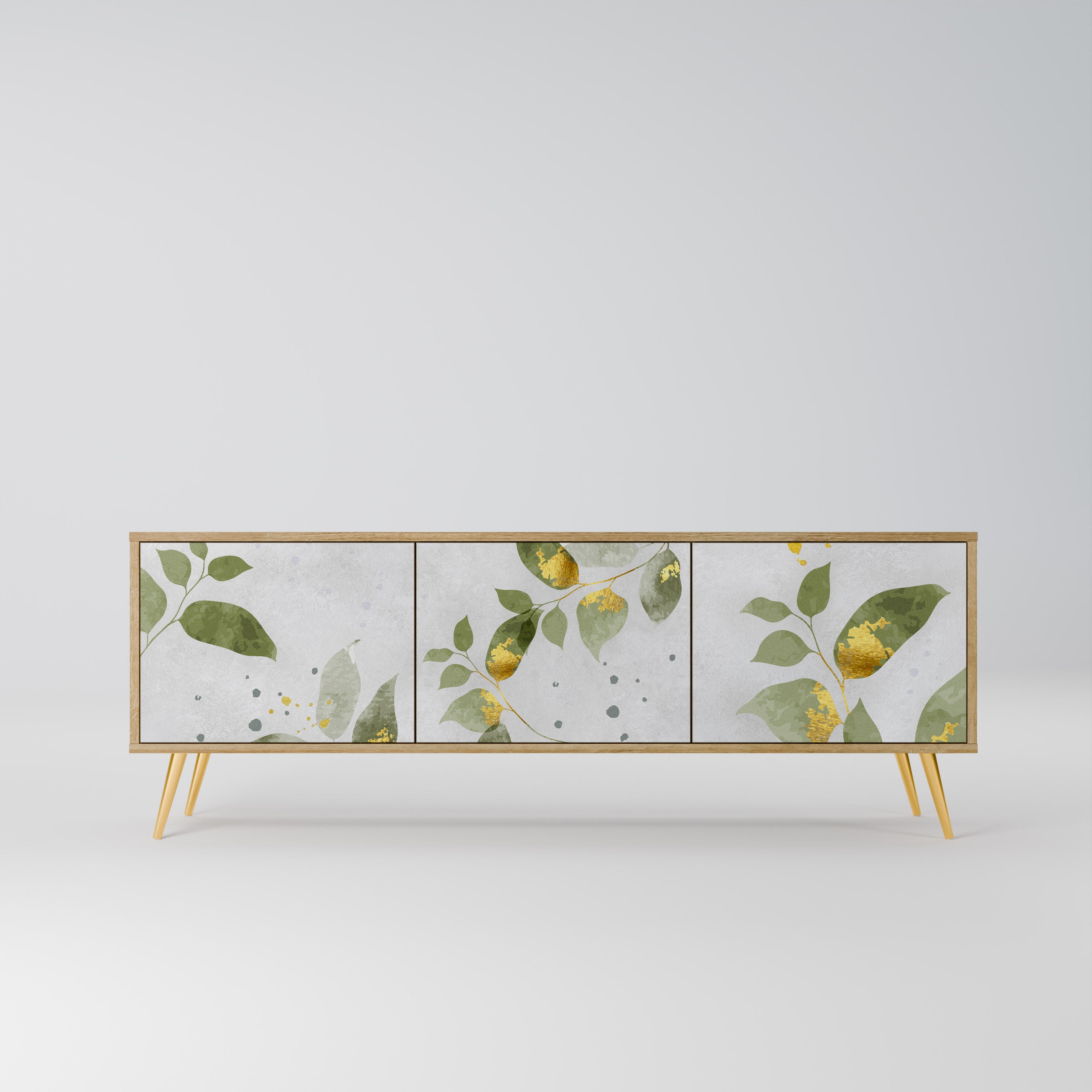 ELEGANT BOTANICS Mueble de TV de 3 puertas con efecto roble