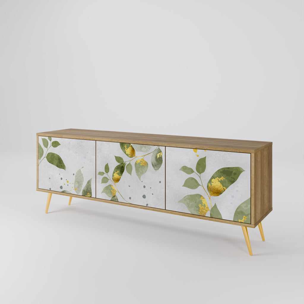 ELEGANT BOTANICS Mueble de TV de 3 puertas con efecto roble