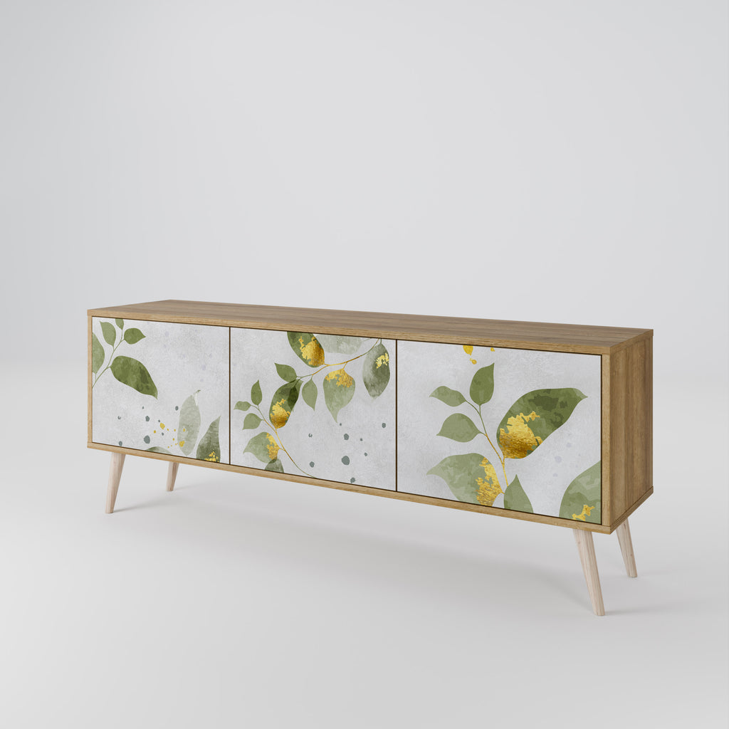 ELEGANT BOTANICS Mueble de TV de 3 puertas con efecto roble