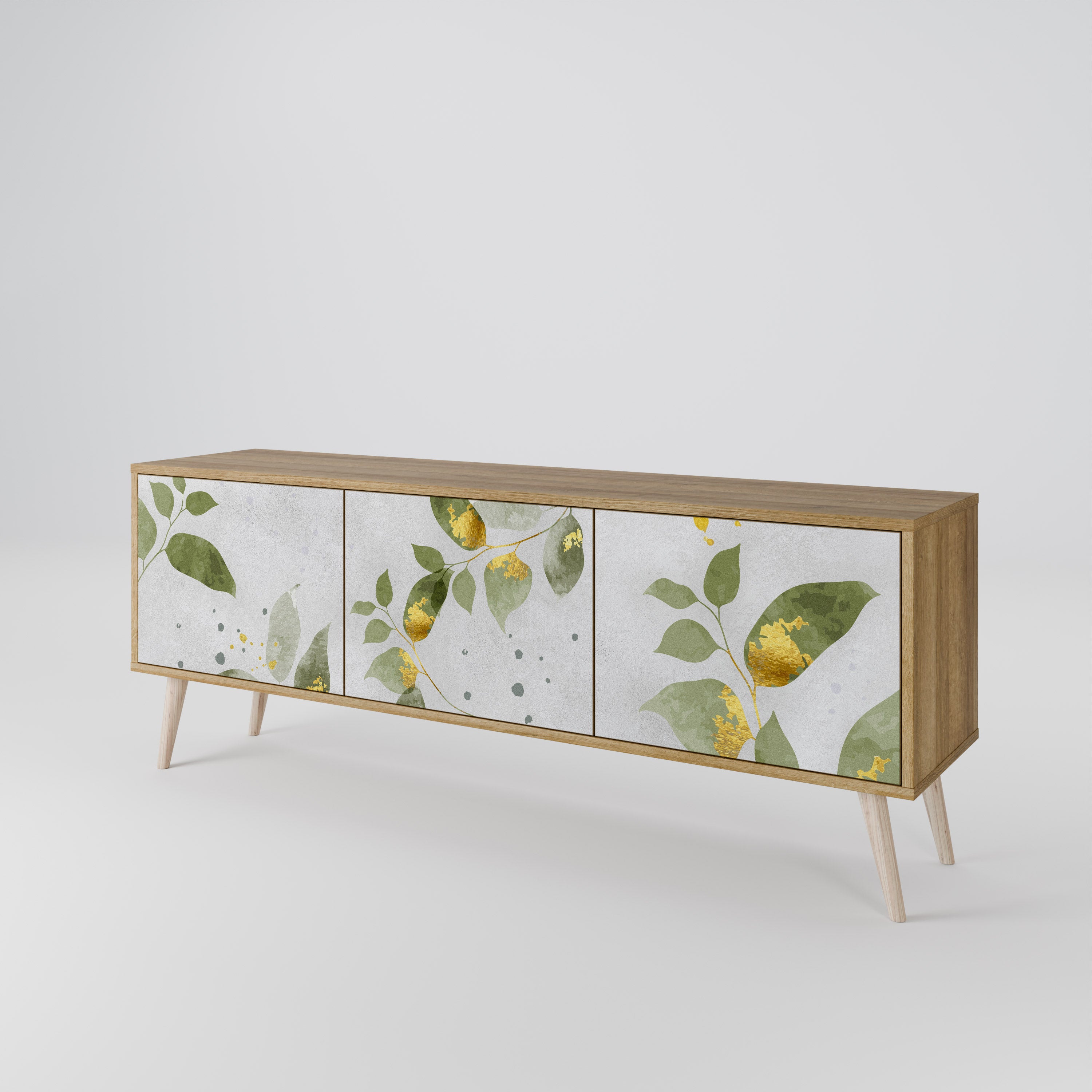 ELEGANT BOTANICS Mueble de TV de 3 puertas con efecto roble