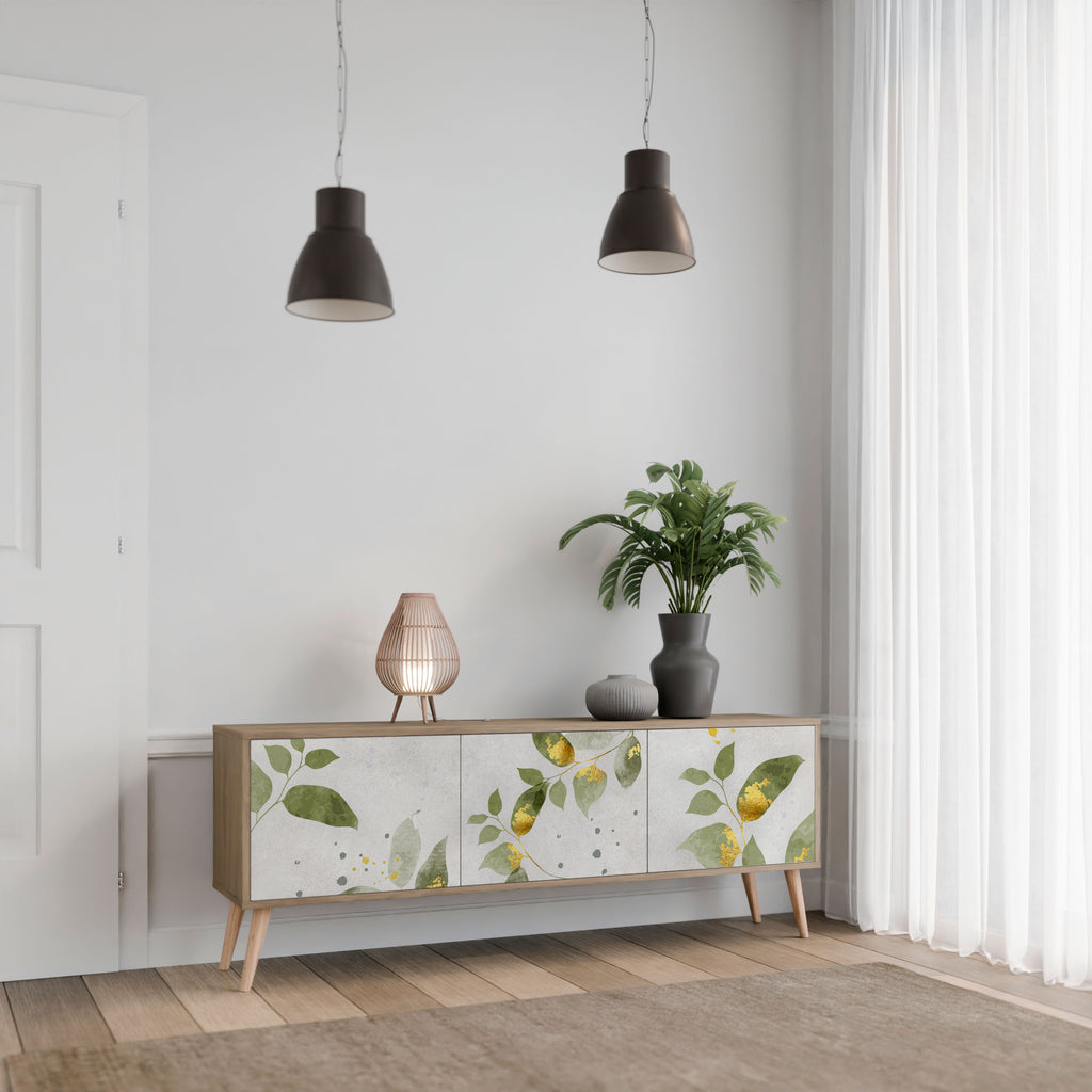 ELEGANT BOTANICS Mueble de TV de 3 puertas con efecto roble