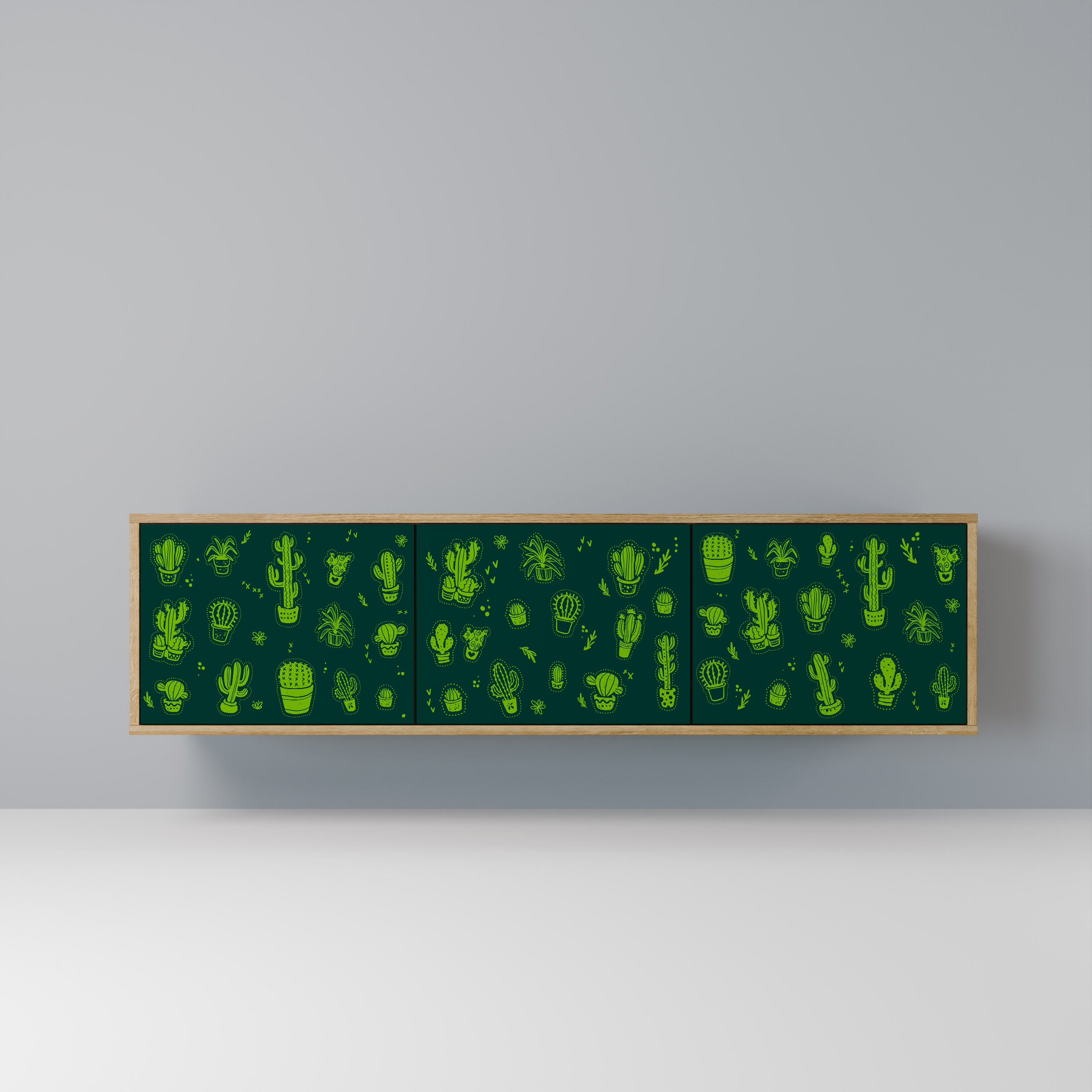 Mueble de TV de 3 puertas DESERT GREEN con efecto roble