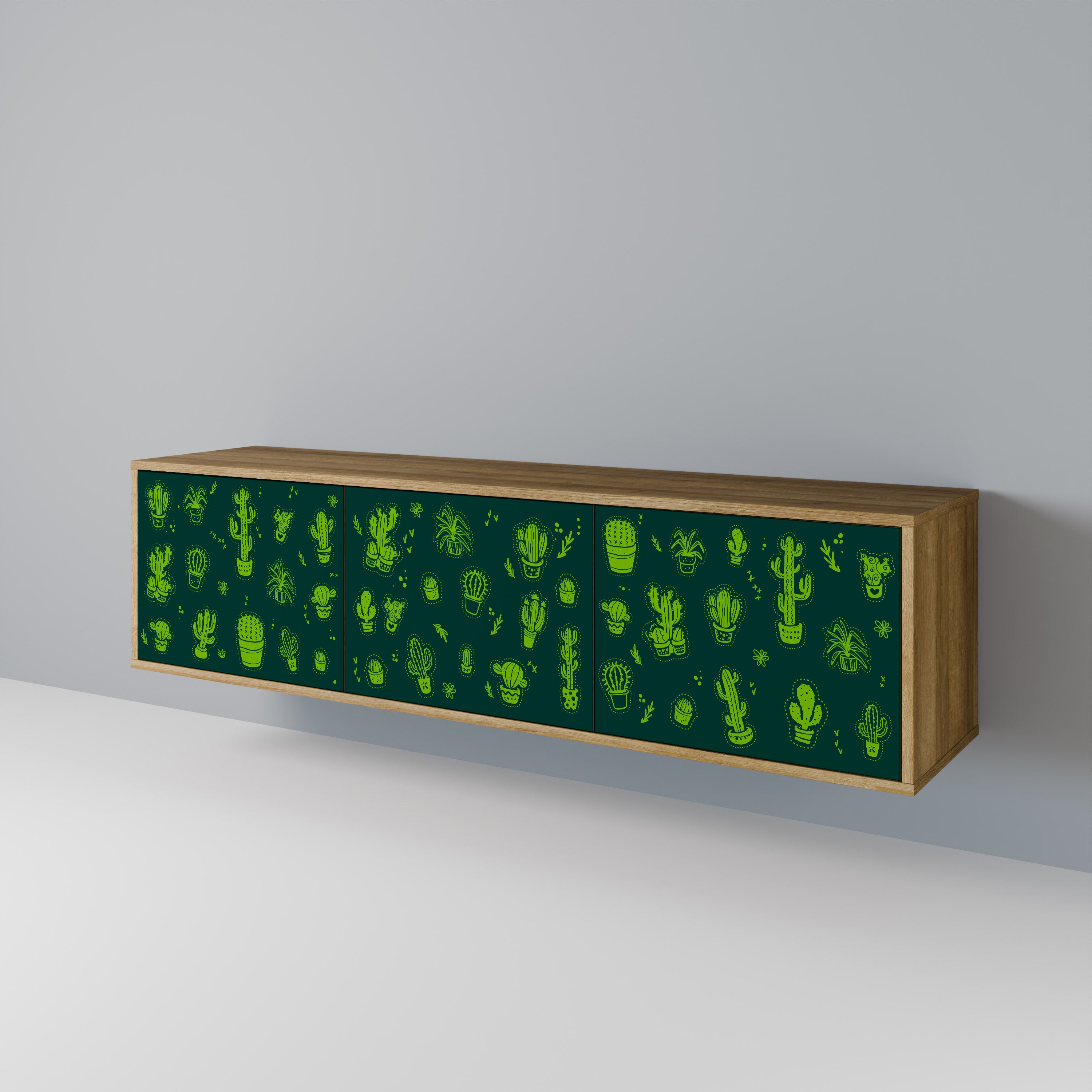 Mueble de TV de 3 puertas DESERT GREEN con efecto roble
