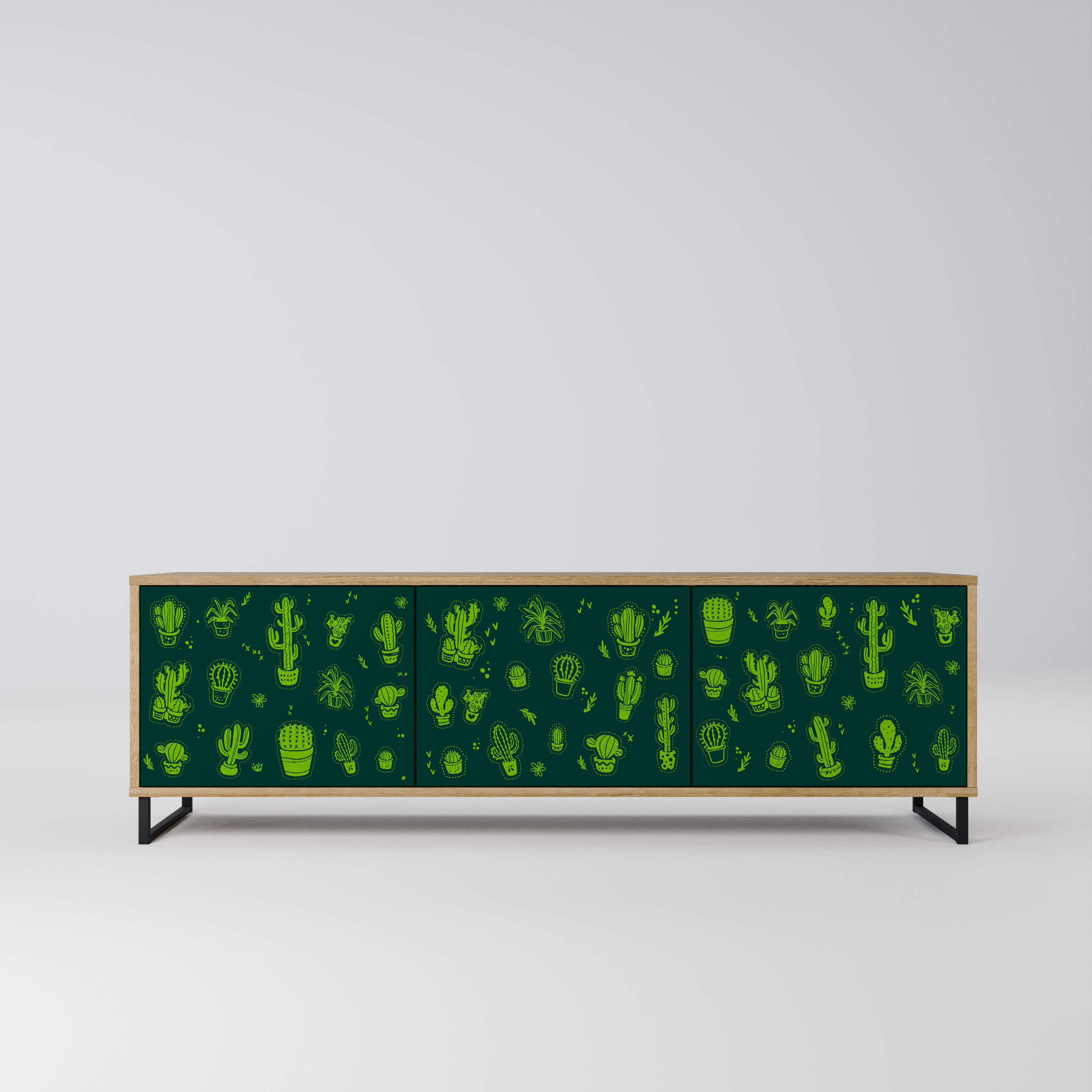 Mueble de TV de 3 puertas DESERT GREEN con efecto roble