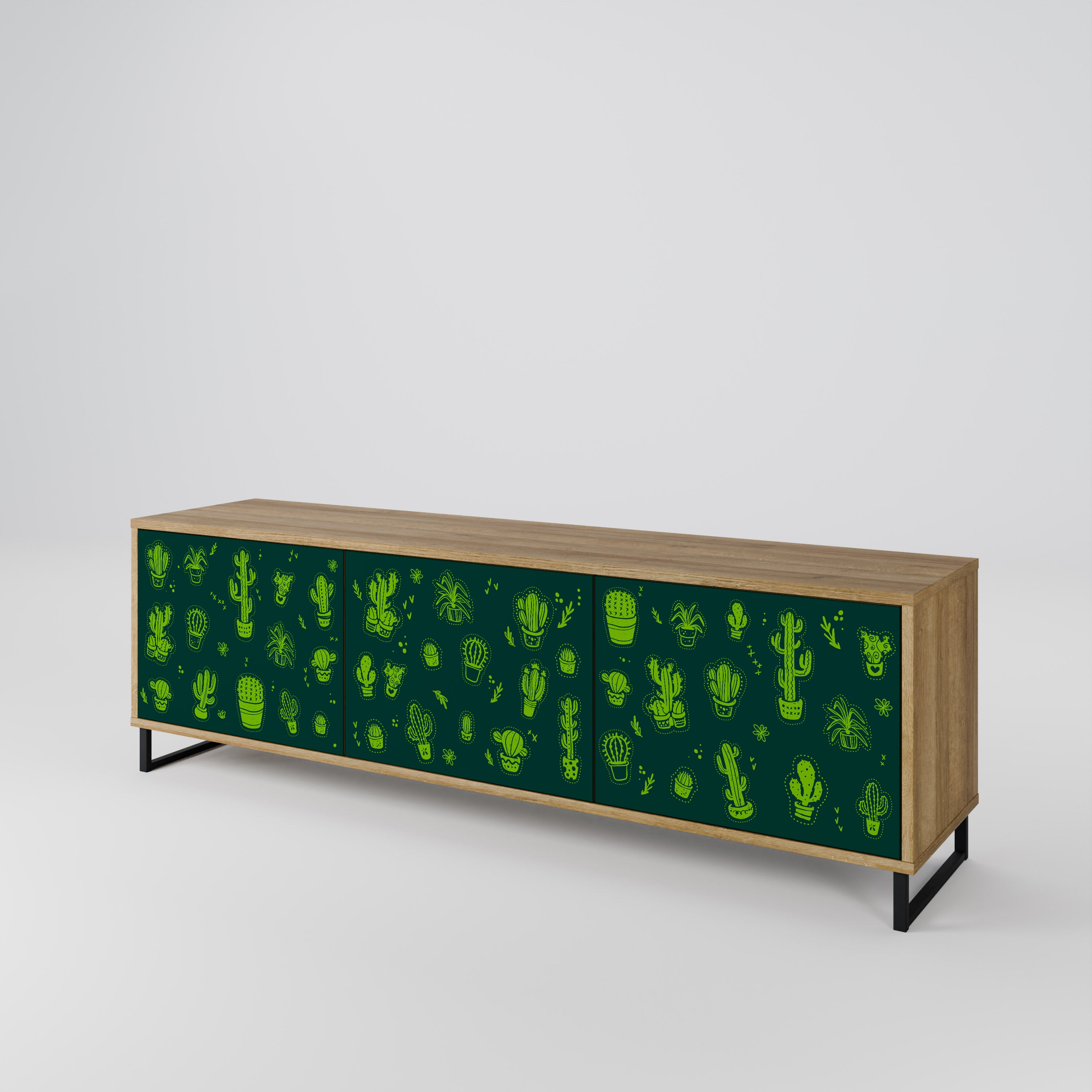 Mueble de TV de 3 puertas DESERT GREEN con efecto roble