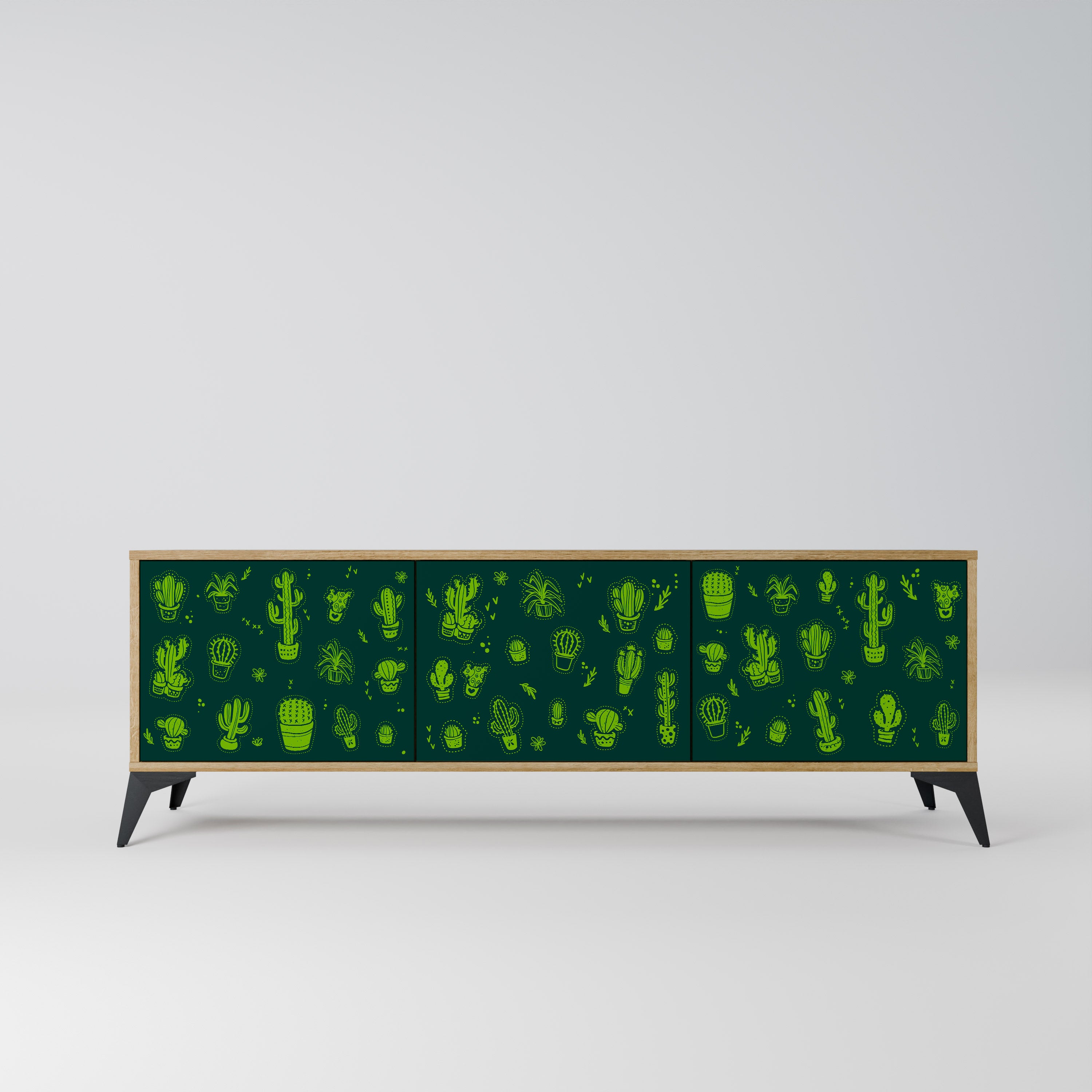 Mueble de TV de 3 puertas DESERT GREEN con efecto roble