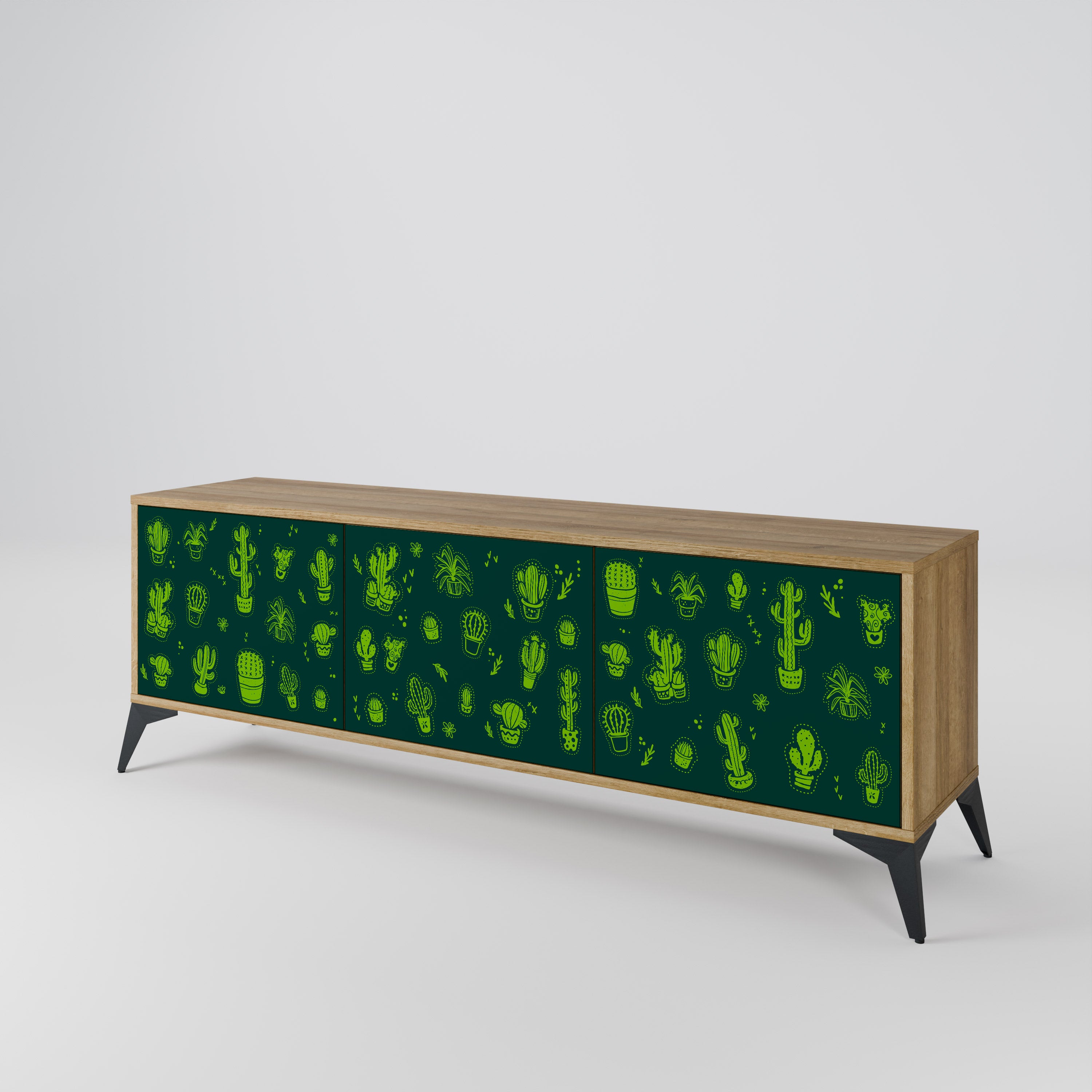 Mueble de TV de 3 puertas DESERT GREEN con efecto roble