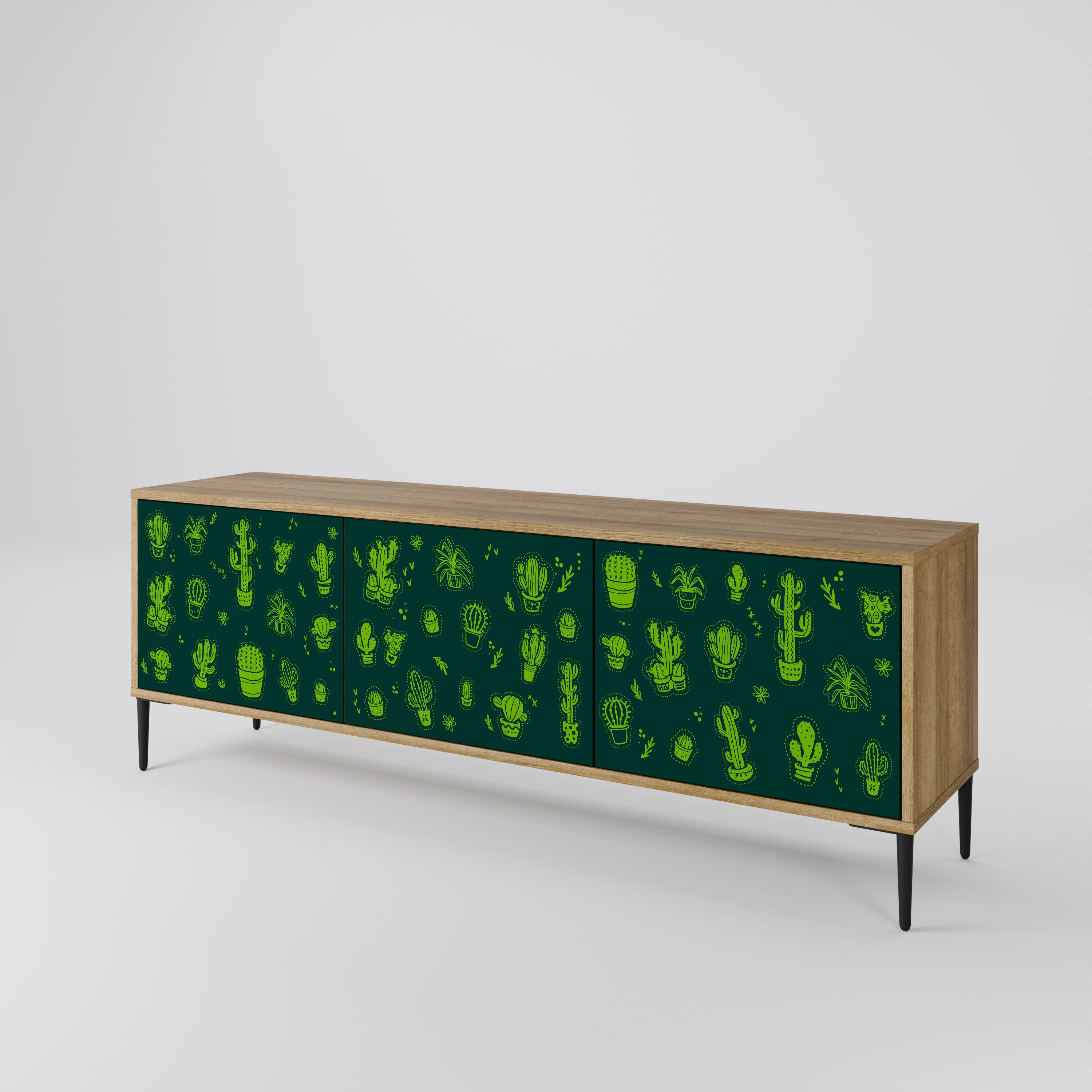 Mueble de TV de 3 puertas DESERT GREEN con efecto roble