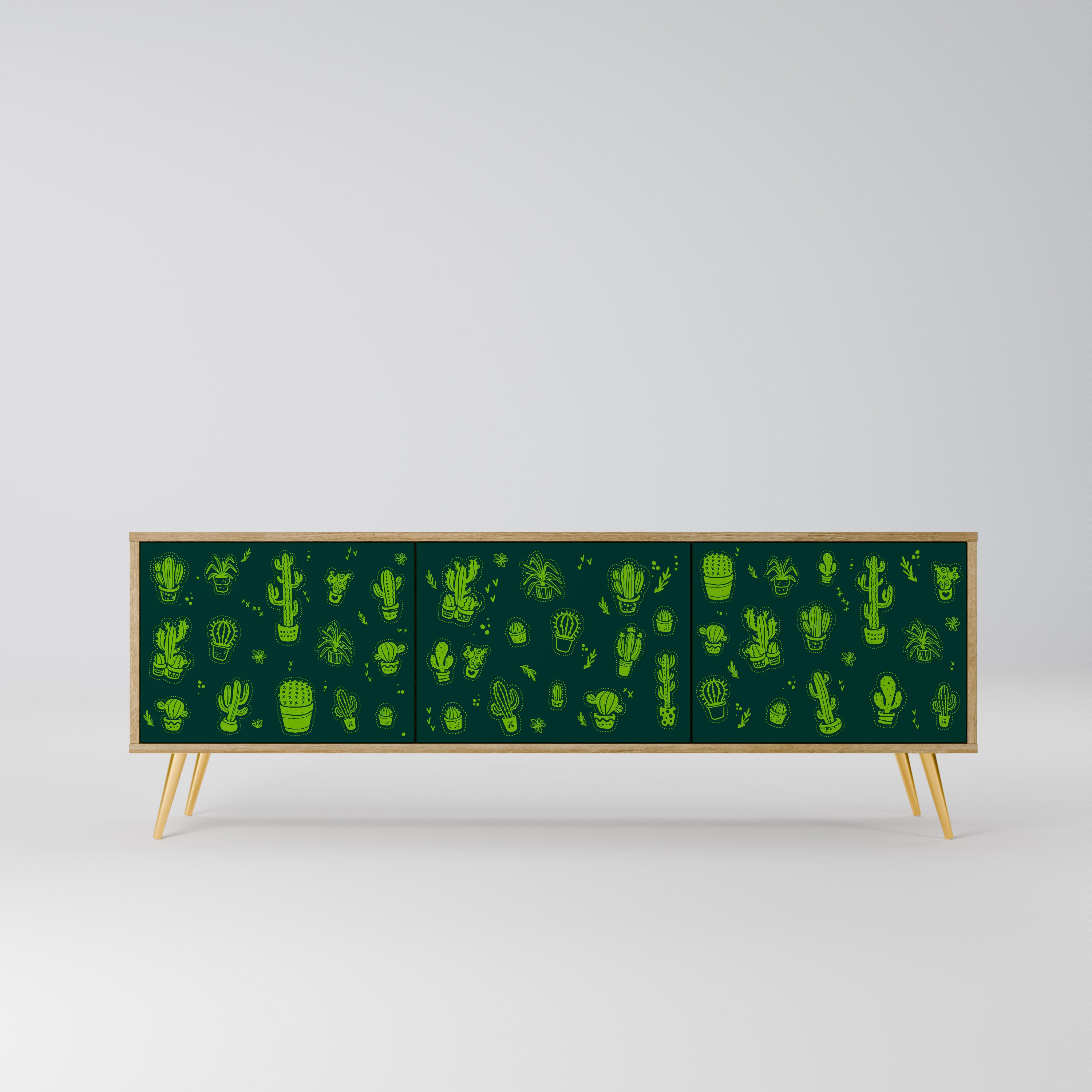 Mueble de TV de 3 puertas DESERT GREEN con efecto roble