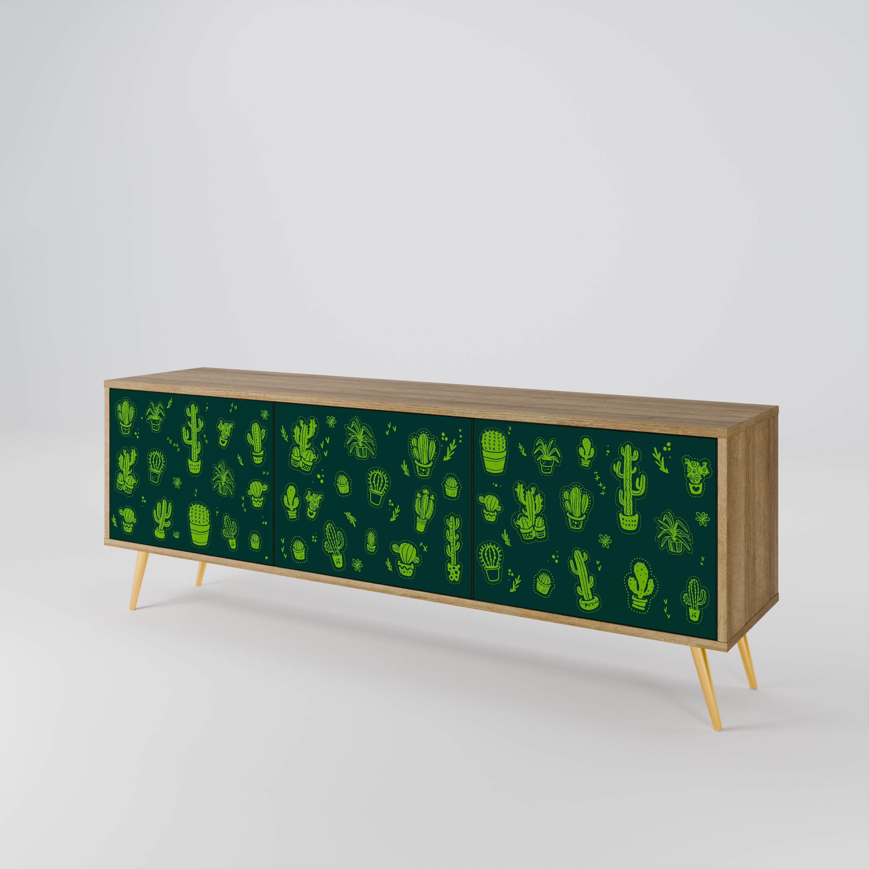 Mueble de TV de 3 puertas DESERT GREEN con efecto roble