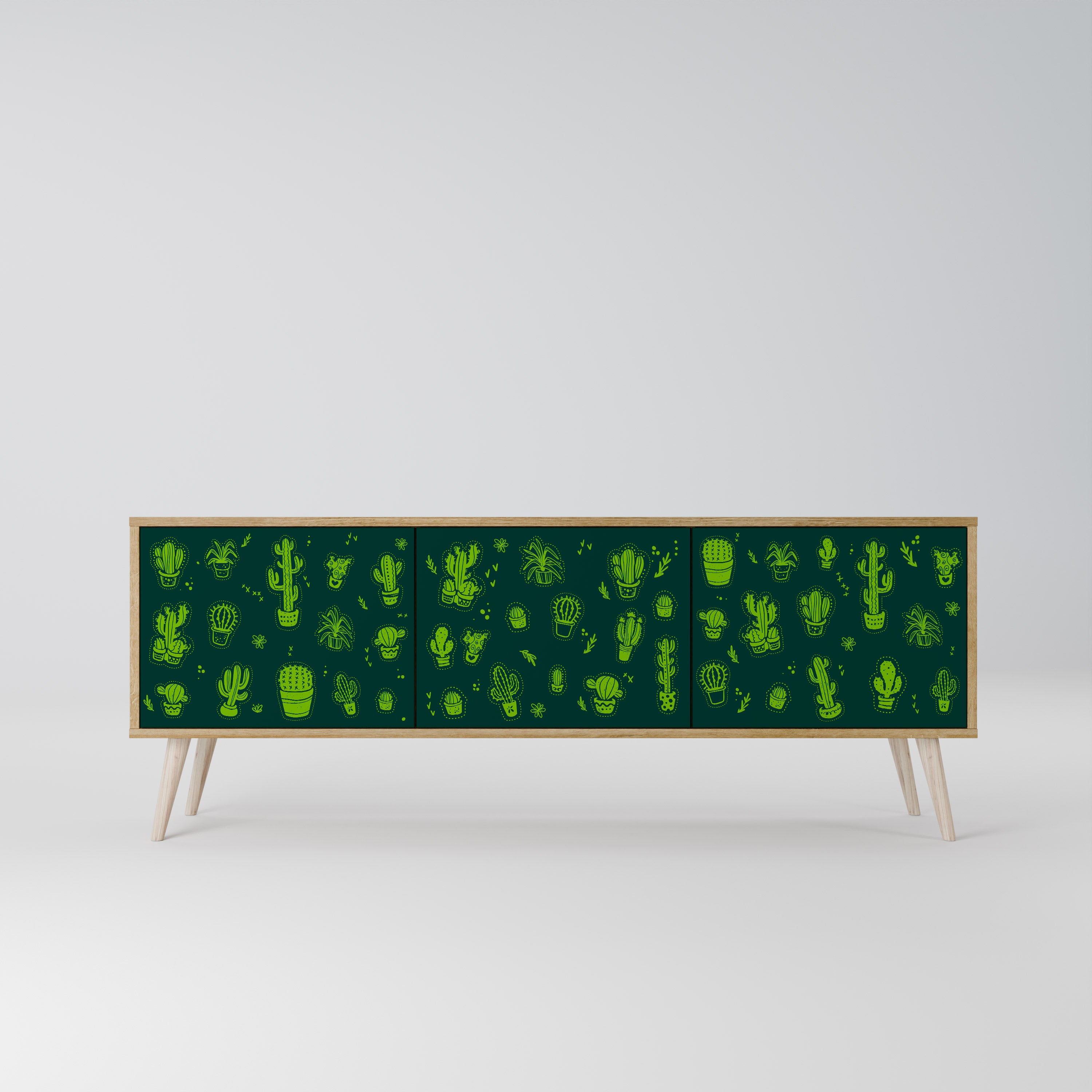 Mueble de TV de 3 puertas DESERT GREEN con efecto roble